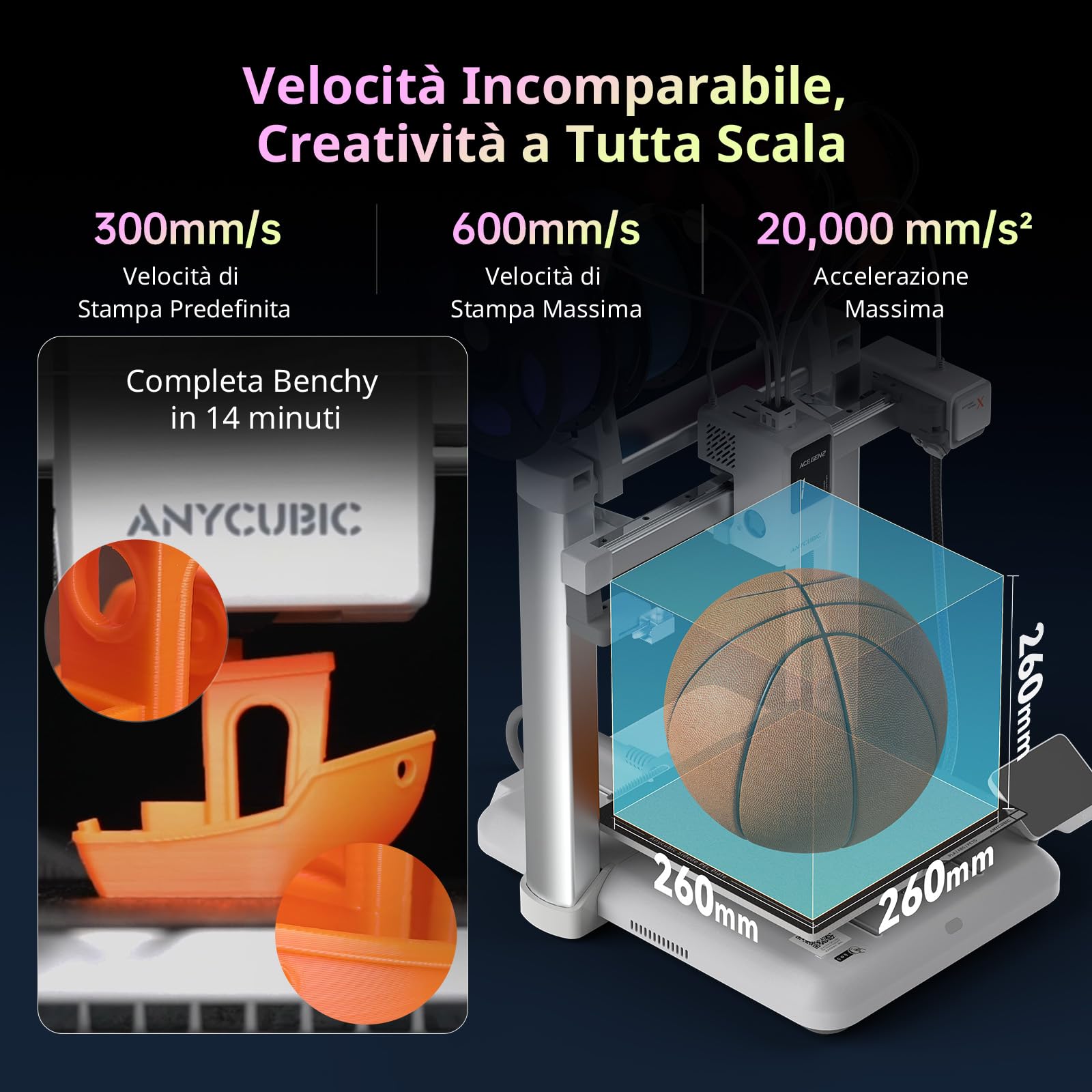 Anycubic Kobra X Combo Stampante 3D, Stampa a 7 Colori, Stampa con Multifilamenti Morbidi e Rigidi, Stampa Intelligente da Remoto, Fino a 19 Colori per Principianti, Dimensioni di Stampa 260x260x260mm