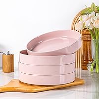 AmorArc 9" Large Ceramic Pasta Bowls Set of 4, 32oz Handmade Speckled Stoneware Pink, Microwave Dishwasher Safe with Terracotta Underside