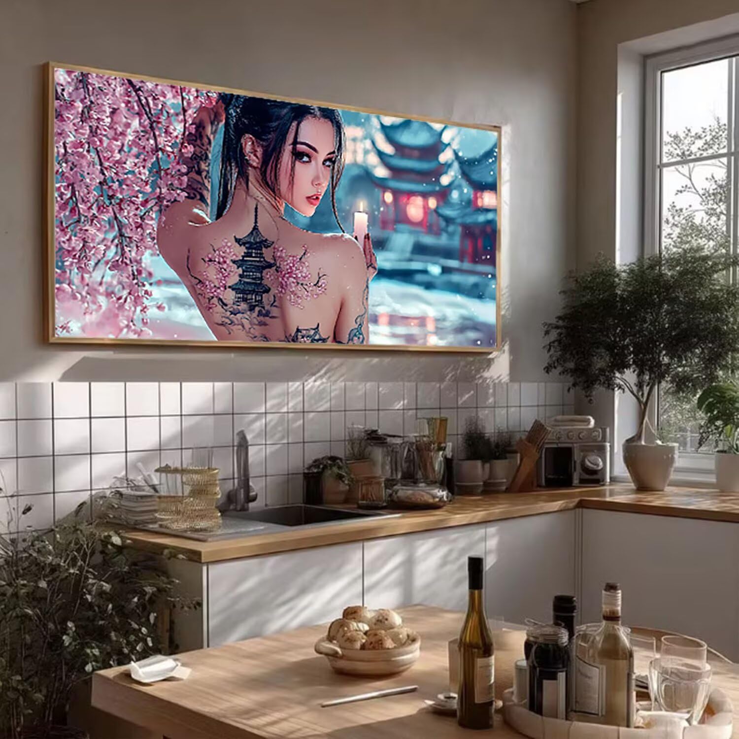 Duże diamentowe zestawy artystyczne dla dorosłych gejsza 70 x 140 cm / 28 x 56 cali pełne wiercenie okrągły stras duży zestaw do malowania diamentowego, wieża, sztuka z klejnotami, haft krzyżykowy