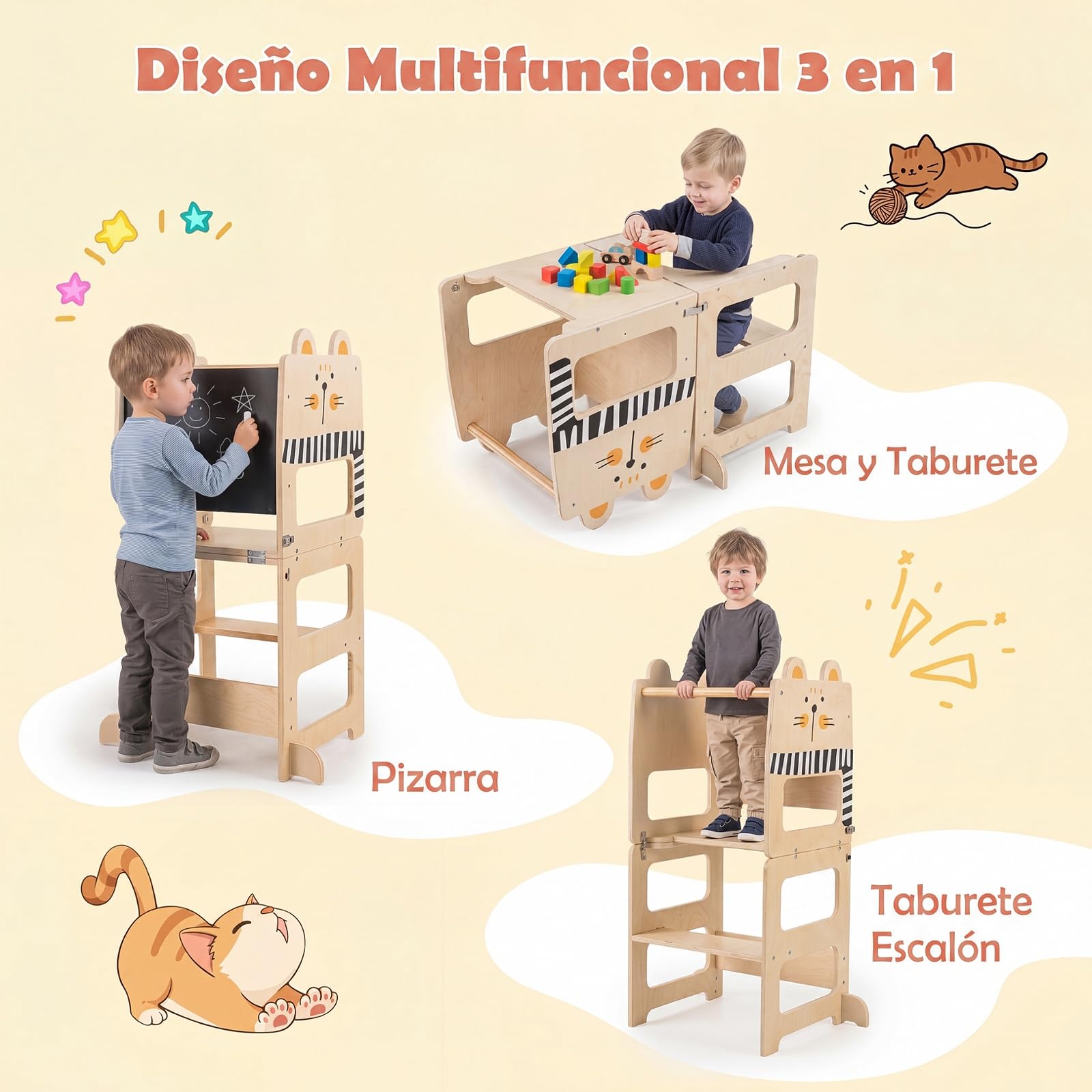 COSTWAY Torre de Aprendizaje Plegable 3 en 1, Torre Montessori