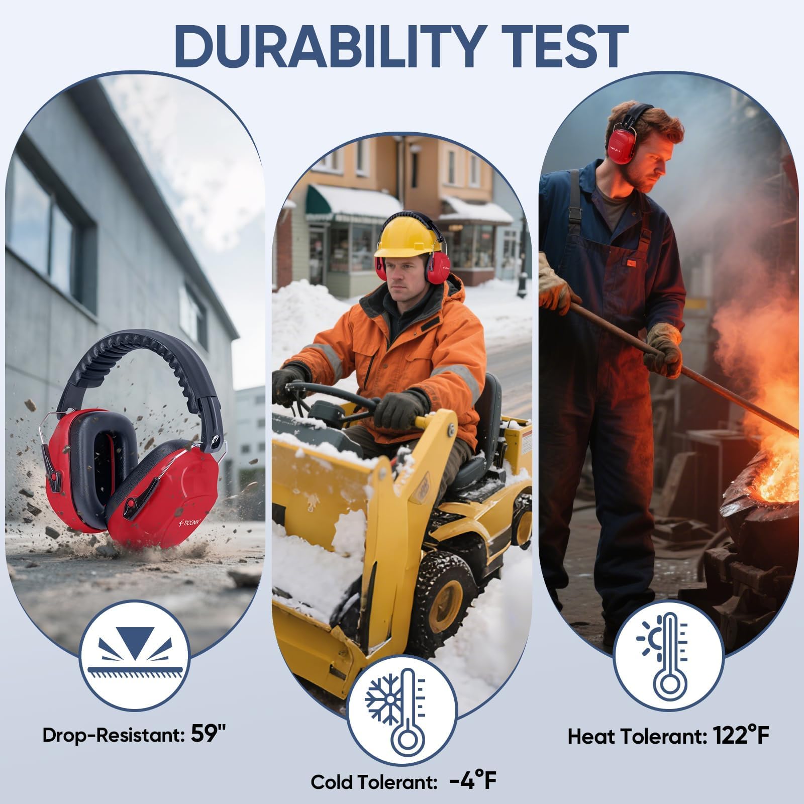 TICONN Noise Cancelling Ear Muffs for Adults, SNR 33dB Hearing Protection, Adjustable Safety Earmuffs for hunting, Construction (Red) view 8