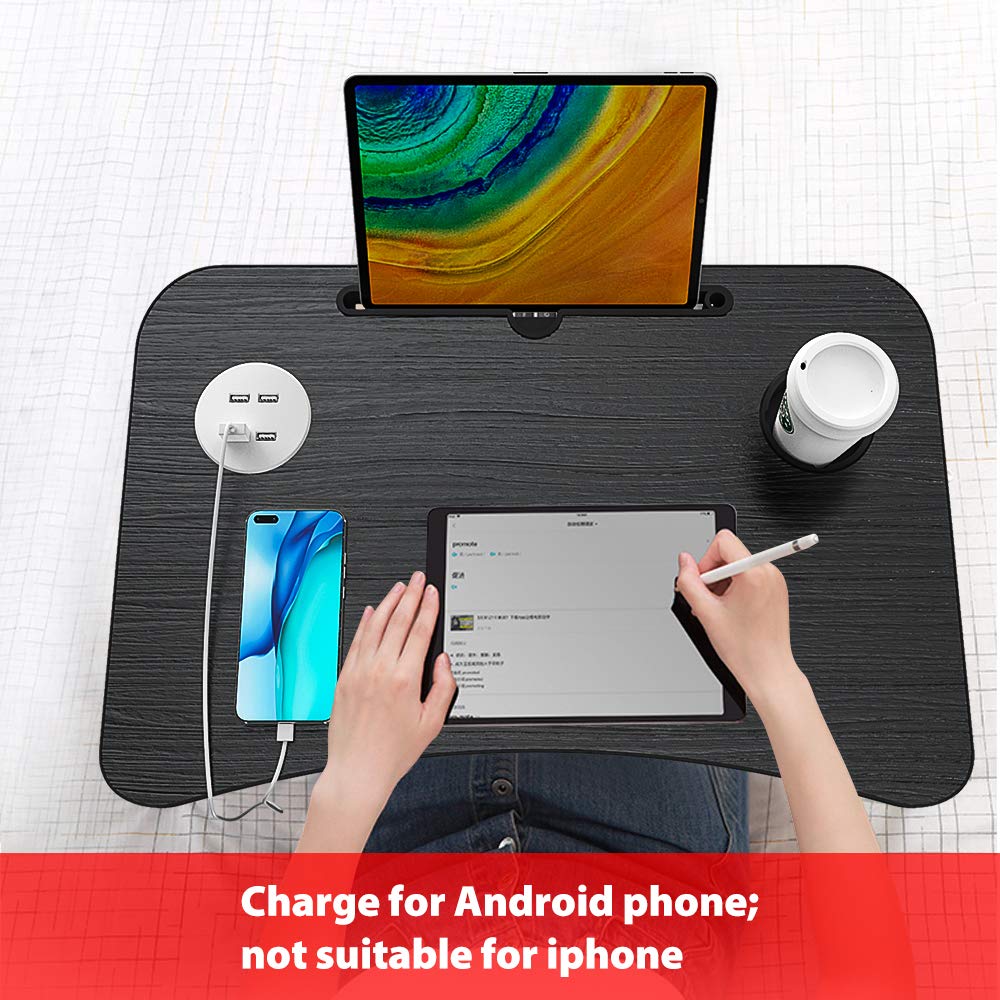 Tavolino Da Letto Elekin Con USB E Ventola - Scrivania Pieghevole Per Laptop, Con Portabicchieri - Foto 6