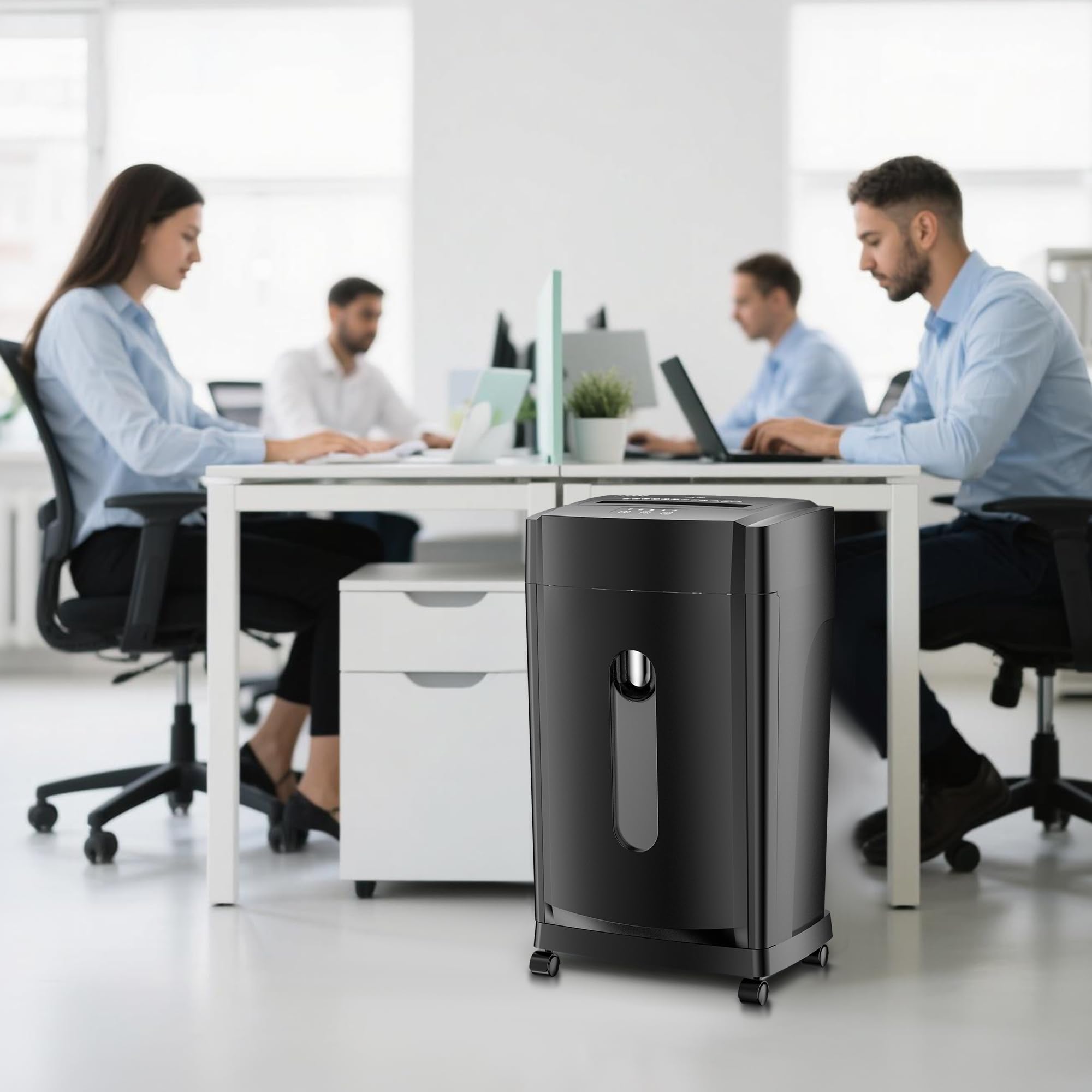KRT - Trituradora de papel para oficina en casa, 18 hojas, trituradora de escritorio de alimentación automática con bandeja de 28 litros, nivel de seguridad P-4, trituración de CD/DVD