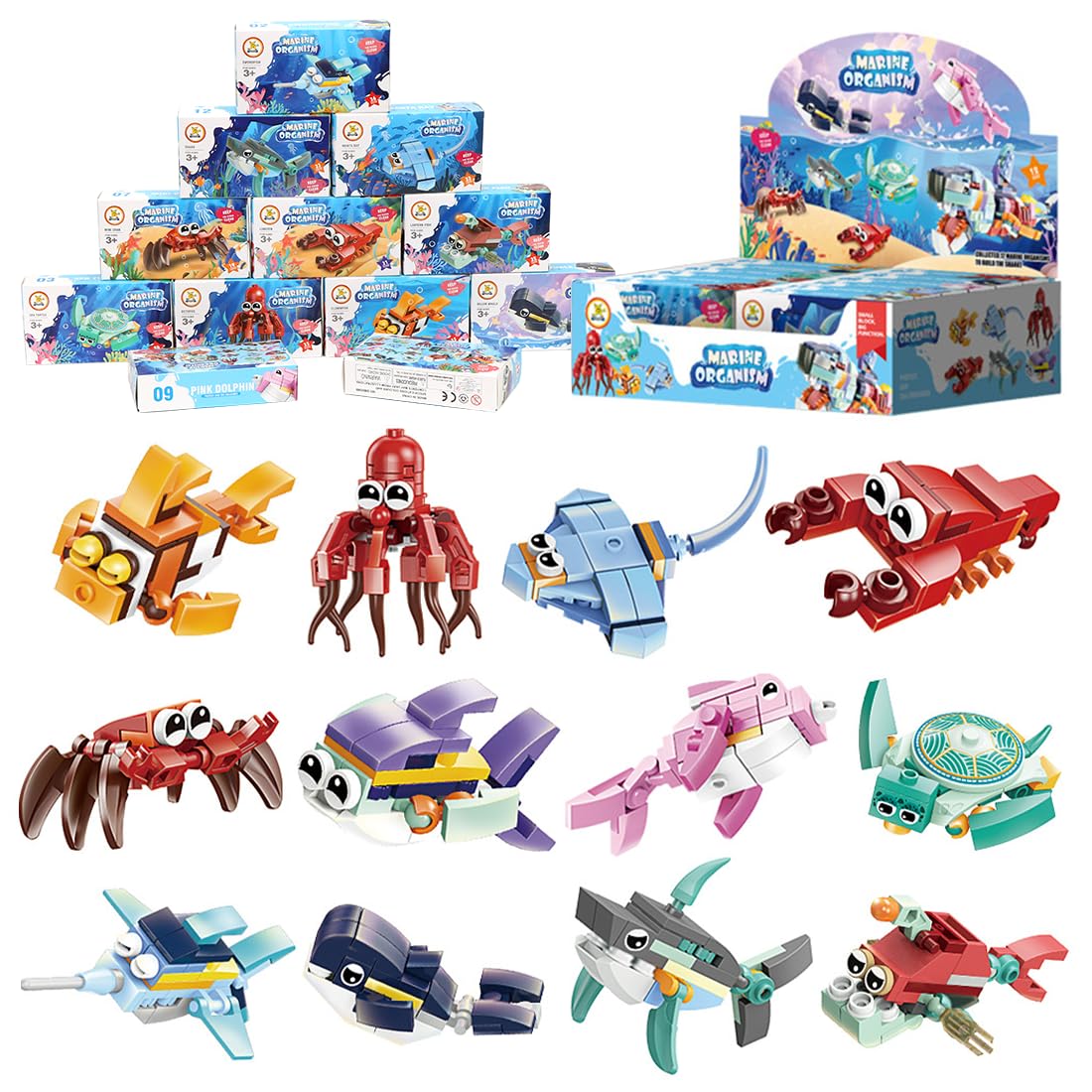 Philoctes Unterwasserwelt Party Mitgebsel, Mini Bausteine Meereslebewesen, 12 Stück Meerestiere Bauset, Mitgebsel Kindergeburtstag, Partygeschenke, für 4-12 Jahre Mädchen und Jungen