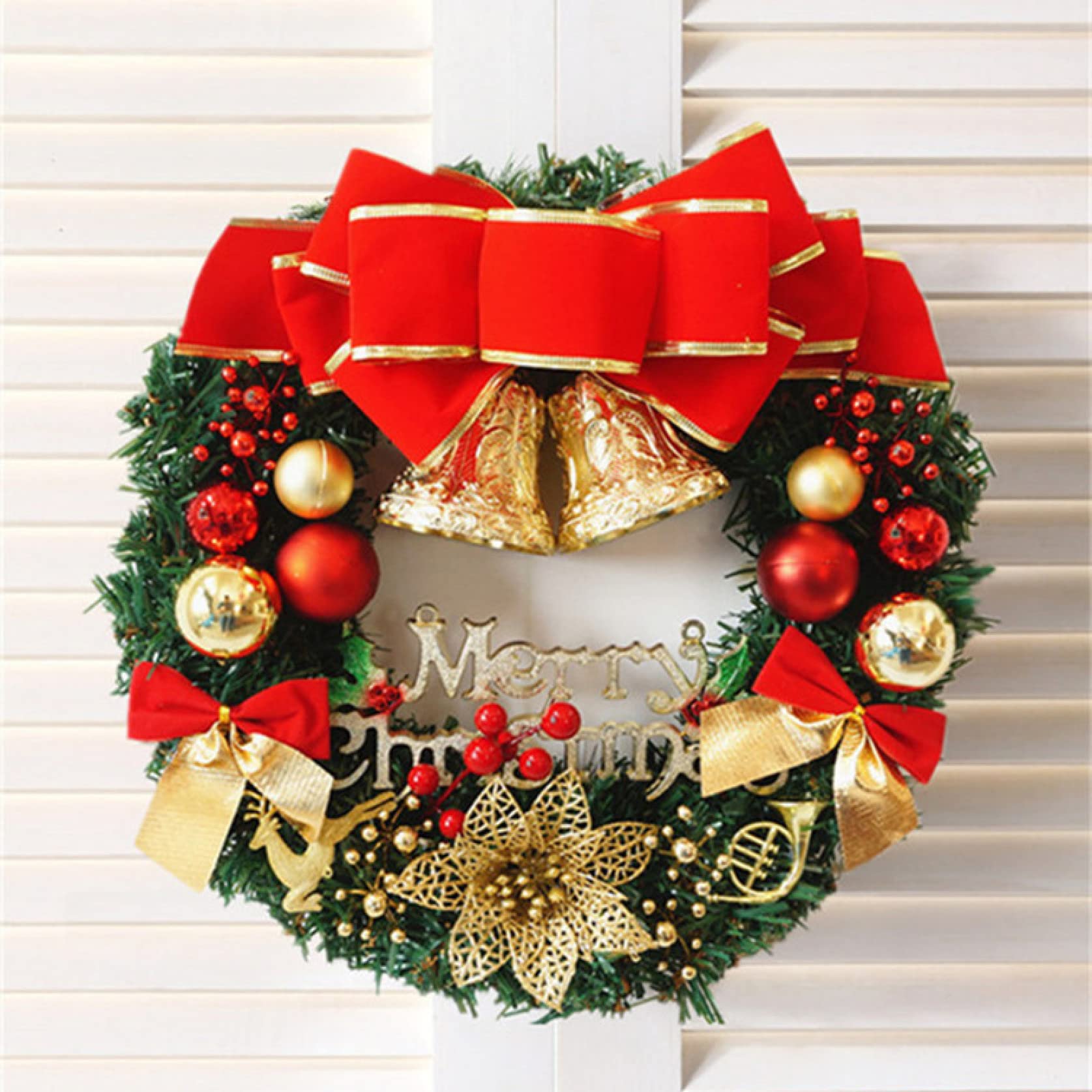 Amazon.co.jp: JOLUCE クリスマスリース レッド リース 壁掛け