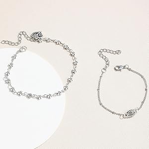 2PCS Bohemian Ankle Bracelet Set for Women Boho Adjustable Anklet Flower Foot Beach Jewelry Gifts