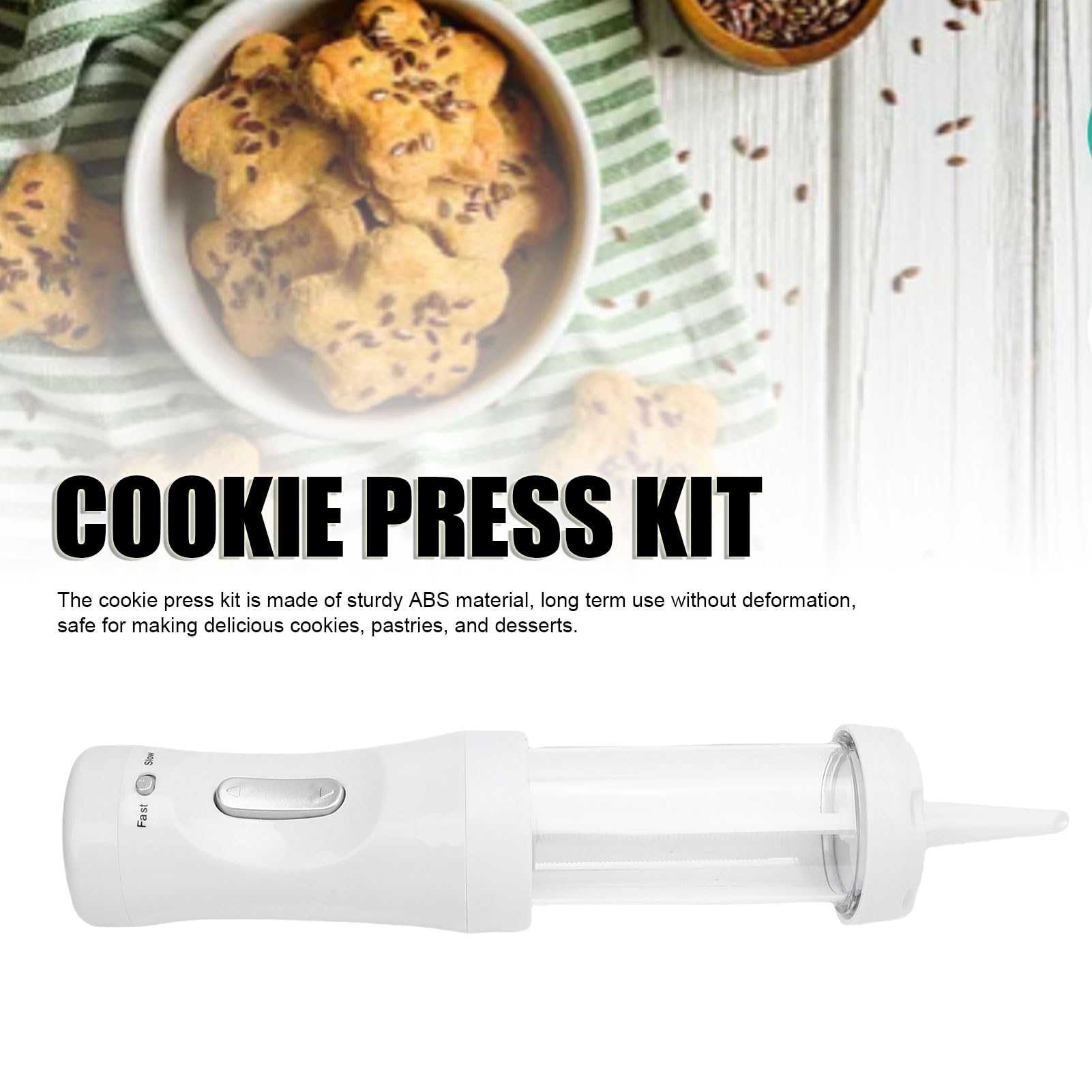Asixxsix Electric Cookie Press, Multi Functional Cookie Maker Easy to Operate Cookie Press with 12 Discs and 4 Decorating Nozzles, for DIY Cake Decorating