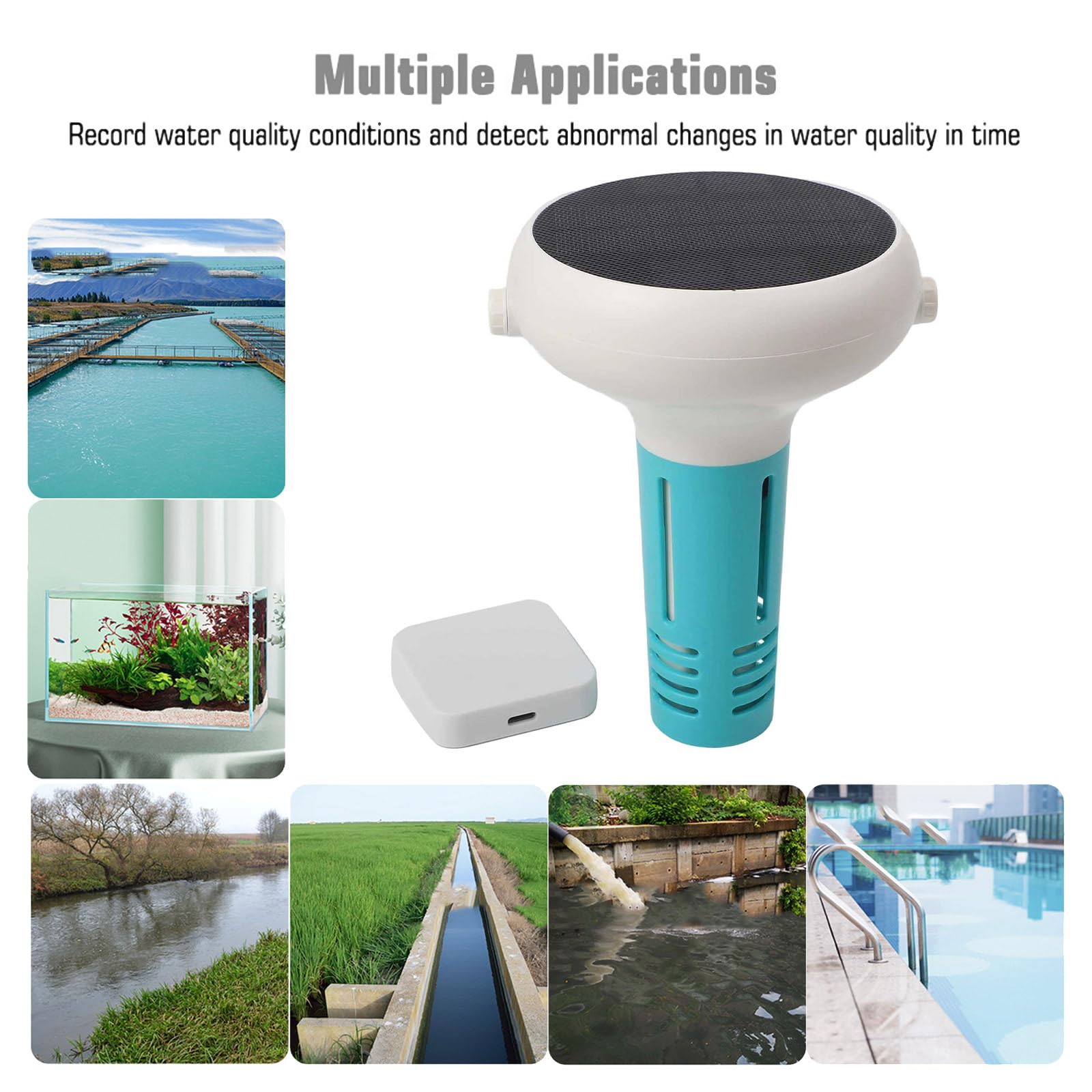 Probadores solares Inteligentes de Calidad del Agua para Piscina, Monitor de Temperatura de salinidad de pH ORP 7 en 1 con Puerta de Enlace inalámbrica, alertas de aplicación de Datos en