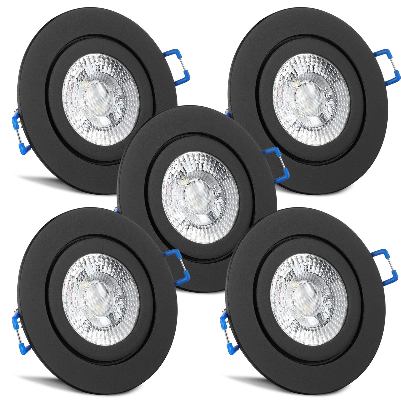 trendlights24 Mare IP44 Decken LED Bad Einbaustrahler 230V 5er Set - 5W 400lm ultra flach 35 mm - Schwarz rund - Einbauleuchte Neutralweiß