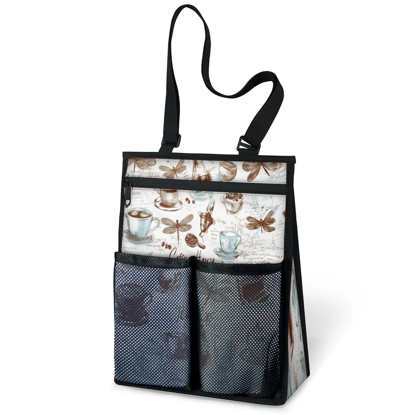 Ourtheme Coffee Theme Portable Shower Bag for Travel Gym Camp Beach Tote Shower Caddy Bags Hanging Toiletry Organizer