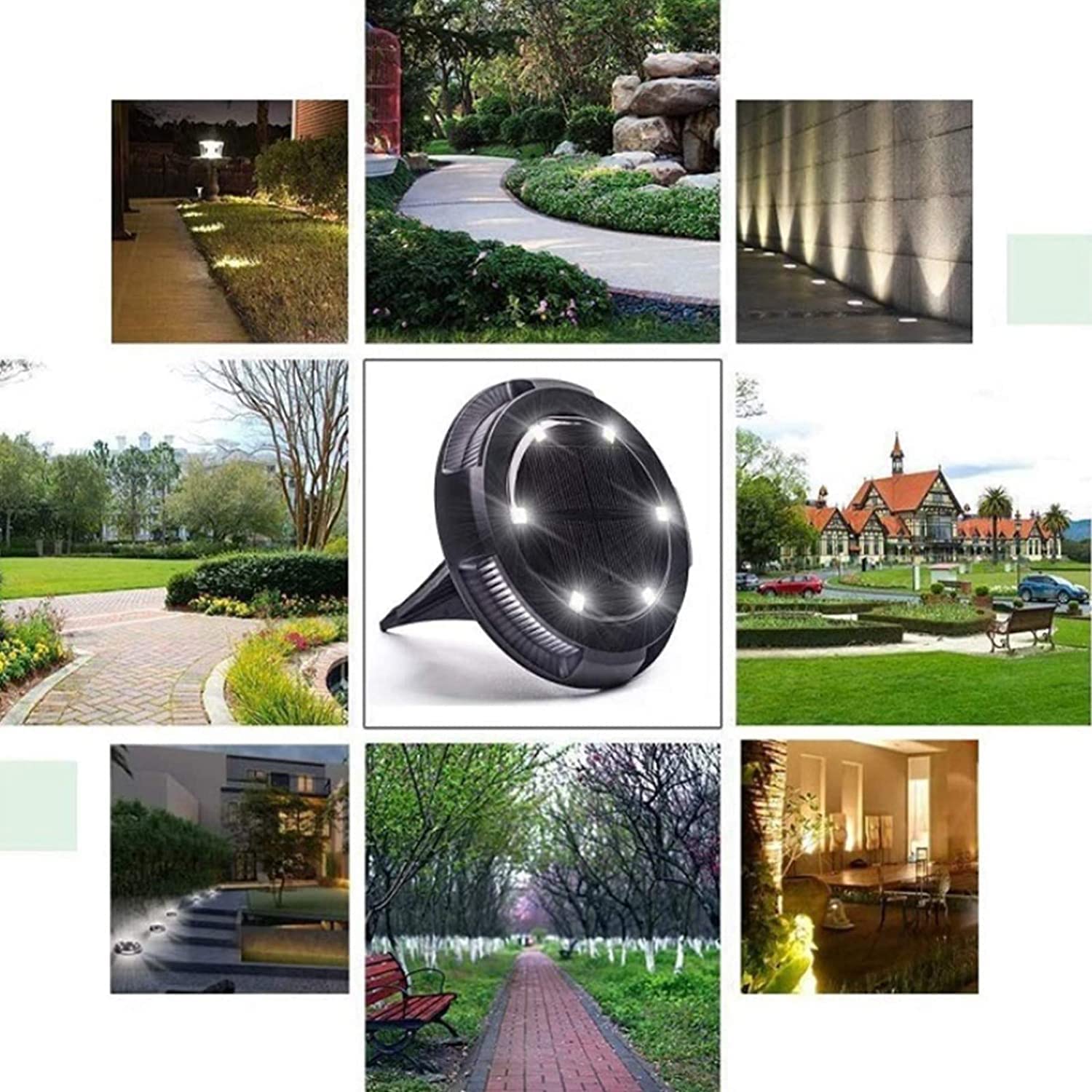 Solar Ground Lights, 4 Szt. Zewnętrzny Dysk Zasilane Energią Słoneczną Światła 10 LED IP65 Wodoodporne Lampy Ogrodowe Ze Światłami Bocznymi Na Patio Na Podwórku