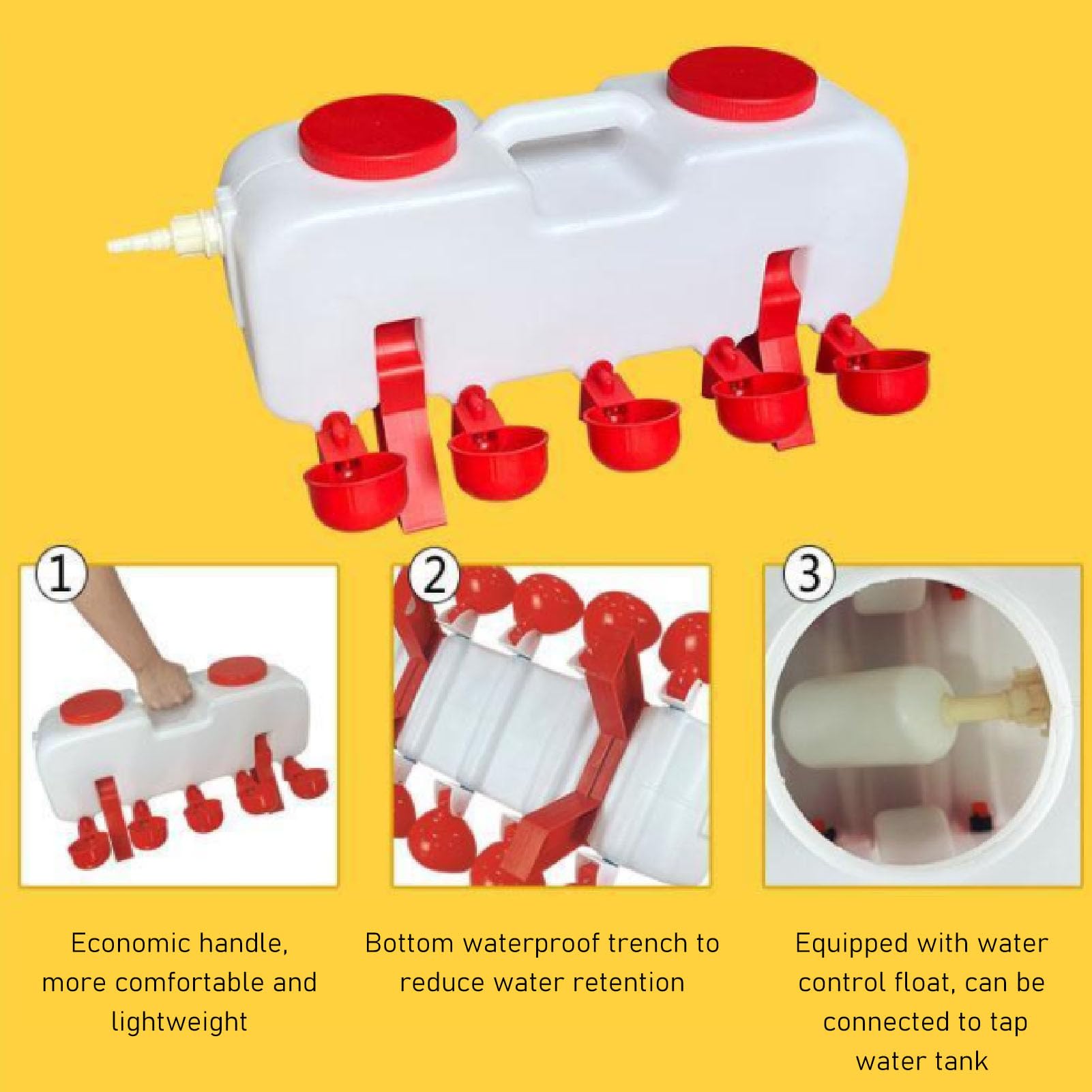 Bebedero automático para Pollos de 10 L, Capacidad Grande, Bebedero para Aves de Corral con 10 tazones, diseño de Doble para Pollos, Patos y Gansos, válvula Flotante de