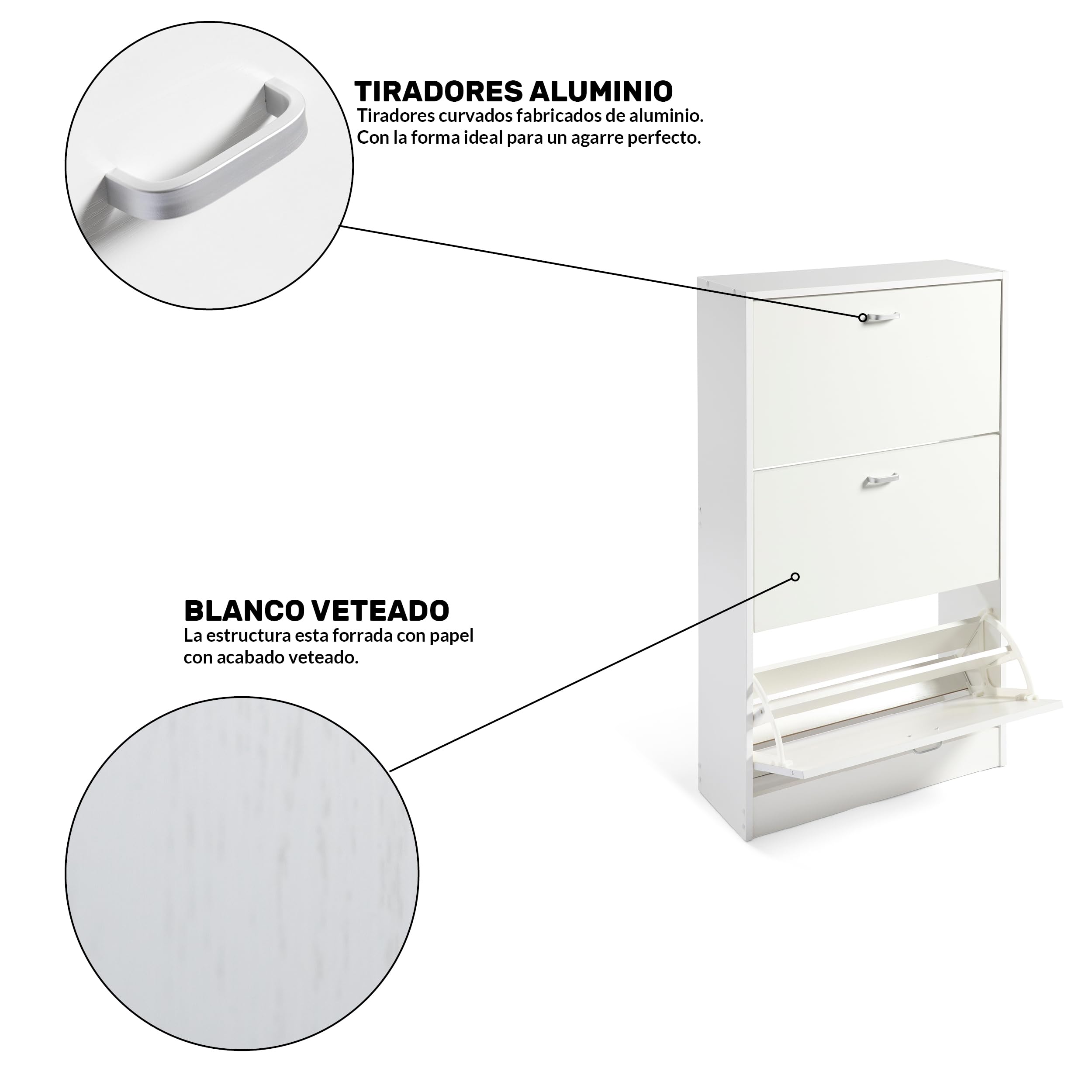 DUPI Mueble Zapatero Madera | 3 Puertas Oscilobatientes | 6 Baldas para 28 Zapatos | Diseño Minimalista | Zapatero Entrada (Blanco Veteado)