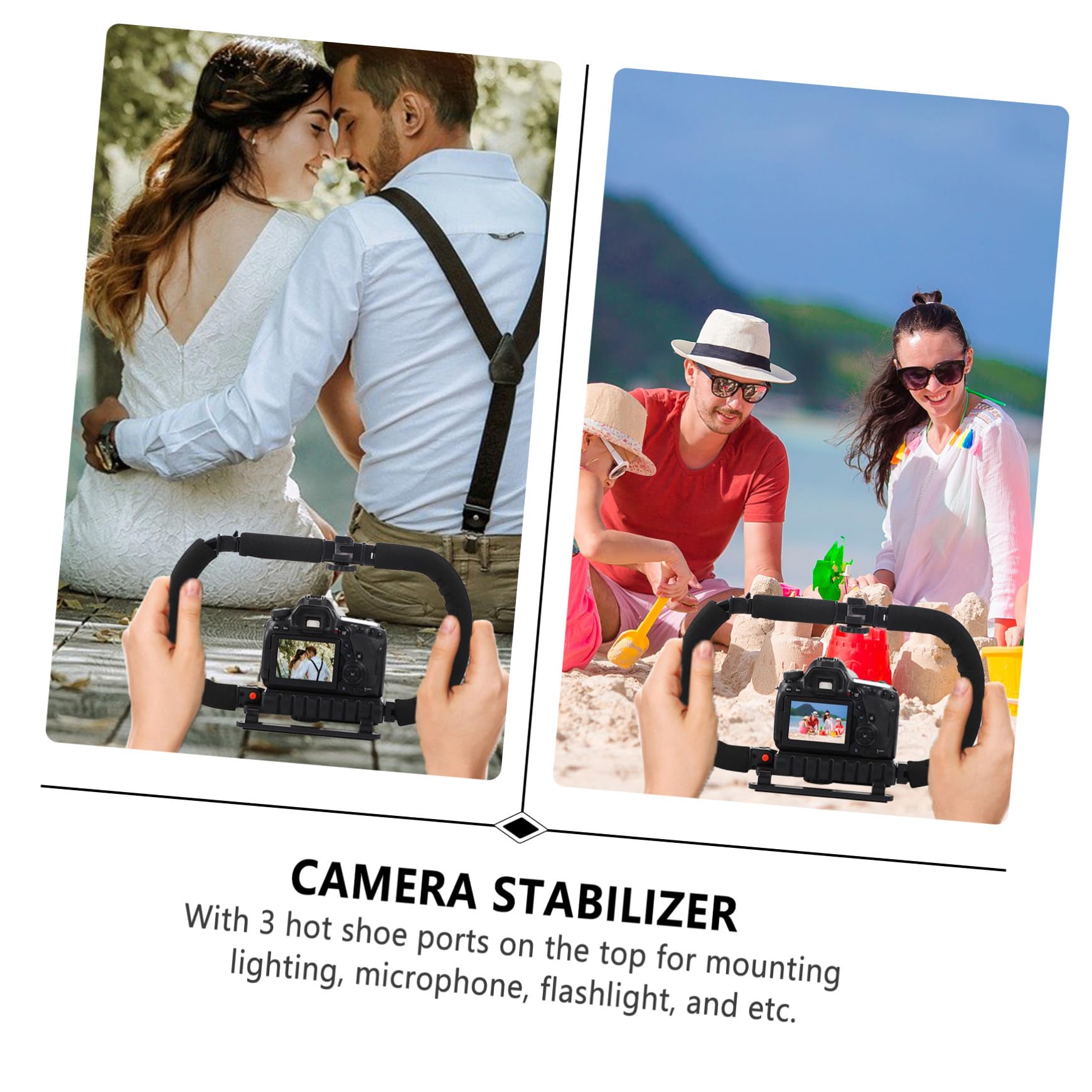POPETPOP Stabilizzatore per Telefono e Videocamera Design Antiscivolo, Impugnatura in Spugna Ergonomica, Struttura in Plastica e Metallo 3 Porte Hot Shoe