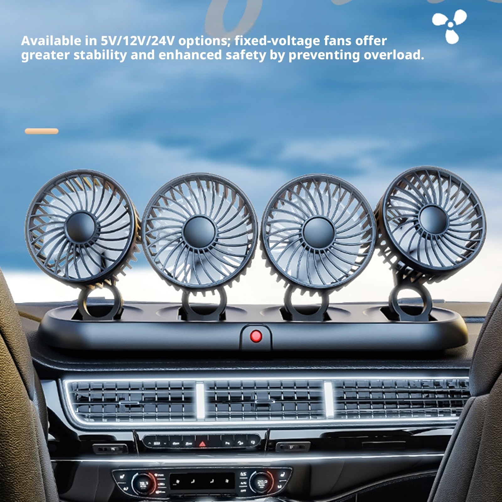 Ventilatore Elettrico Automobilistico Regolabile A 360° Auto USB 5V/12V/24V | Ventola USB 5V//12V/24V Ventola silenziosa per auto a 3 velocità per casa, scrivania, ufficio e auto(Yellow 4-head 12V)
