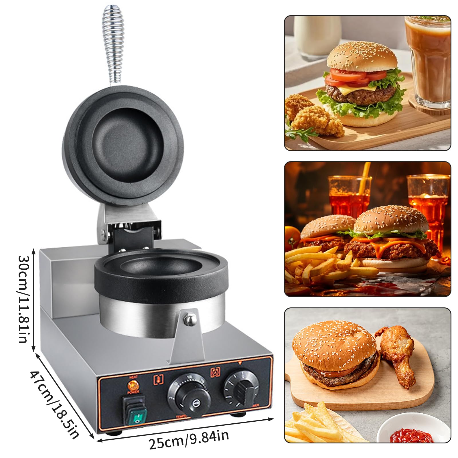Elektrische UFO-Burger-Presse, kommerzielle Eisburger-Maschine für den Haushalt, 50-300 ℃ Antihaft-Pfanne, beidseitige Heizung, Effizient und leicht zu reinigen