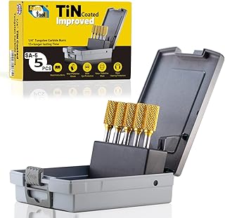 SA-5 5pcs Tungsten Carbide Burr TiN Rotary File Cylindrical Shape Double Cut for Die Grinder Drill Bits 1/4' Inch Diameter of Shank and 1/2' Inch Diameter of Cutter 1' Inch Cutter Length