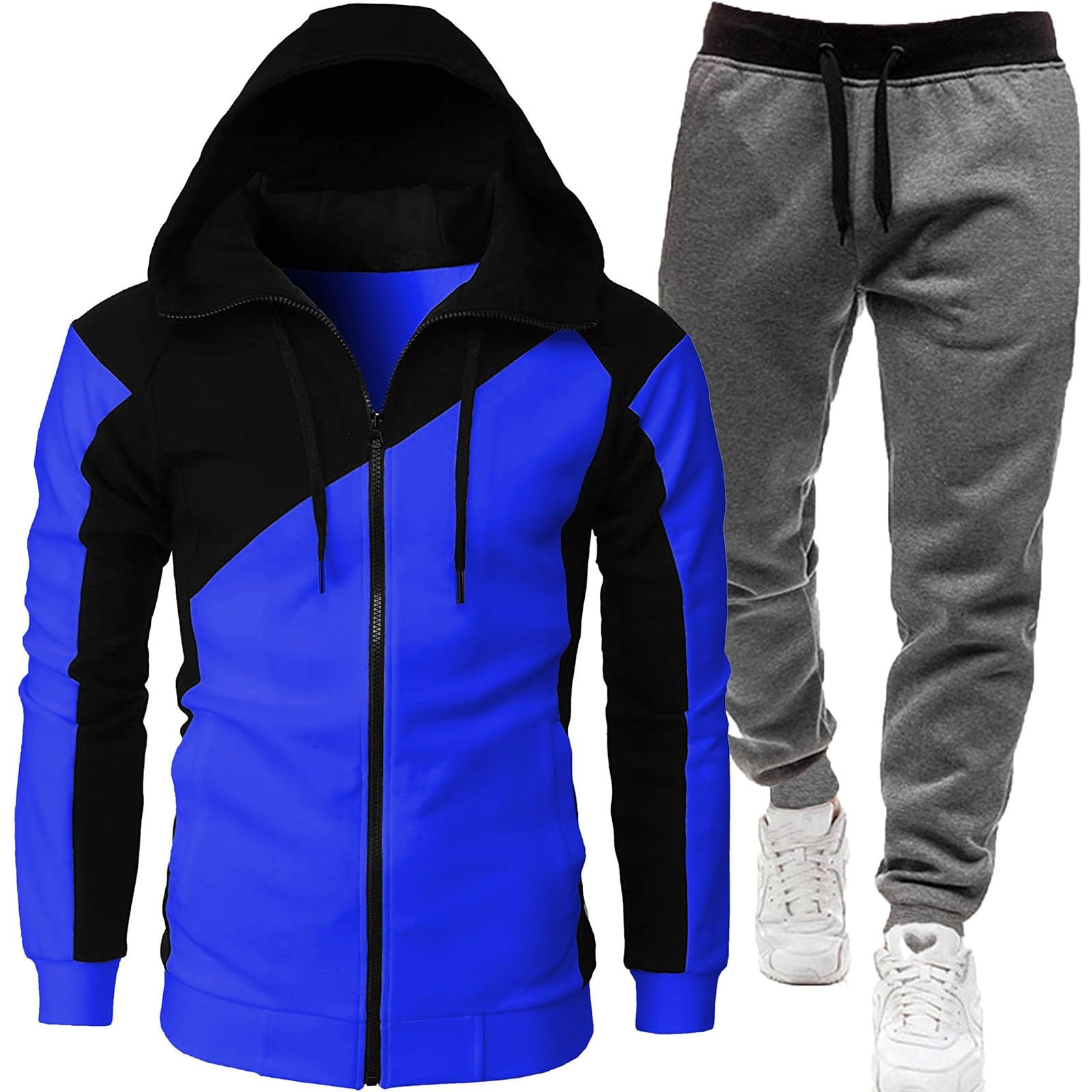 Générique Męski dres treningowy, sportowy, 2-częściowy, bawełniany, jesienno-zimowy, kurtka z kapturem, ciepłe, miękkie, wygodne, oddychające, na co dzień, A58