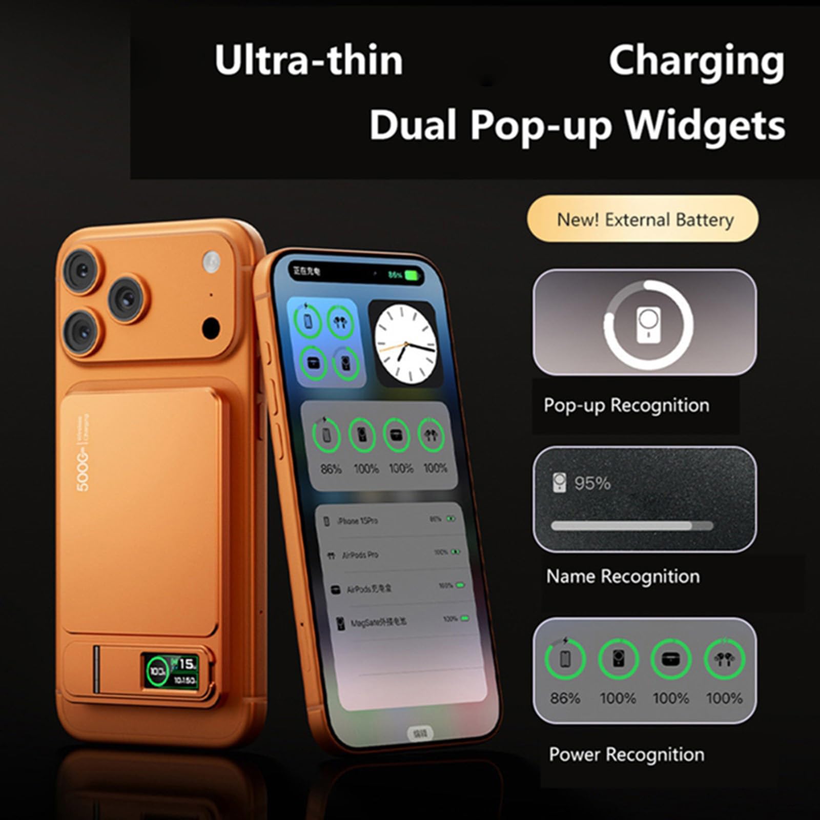 Respaldo de energía inalámbrico magnético con Pantalla a Color Clara 5000 mAh 10000 mAh Carga portátil para tabletas de teléfono Paquete de batería inalámbrica de Carga rápida