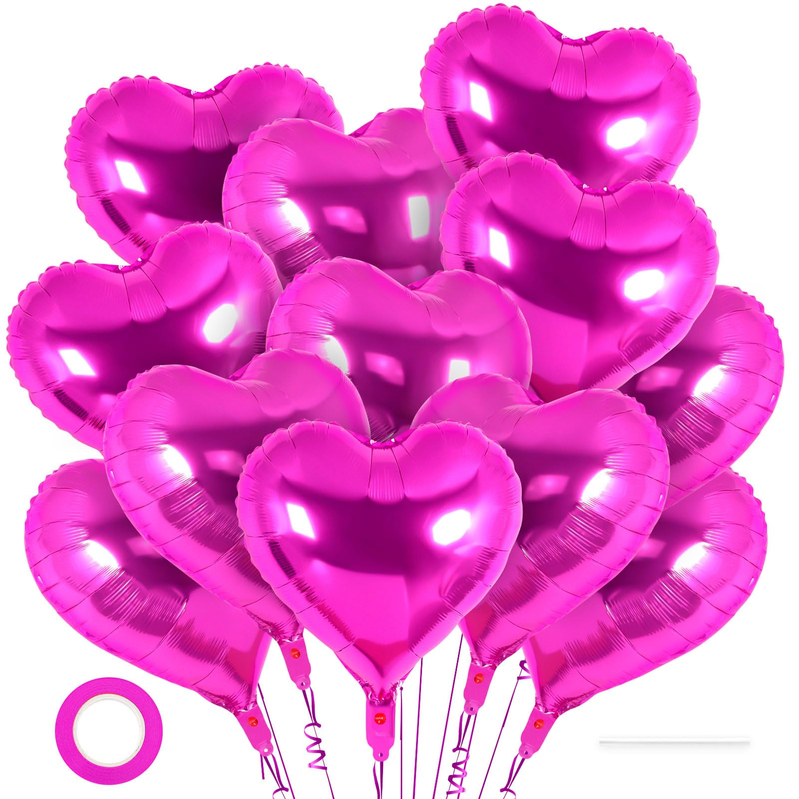 12 Pcs Rosered Heart Balloons,18 Inch Heart Foil Balloons Love Balloon Valentine Balloon for Birthday Party Wedding Engagement Party Baby Shower Valentine Day Decorations