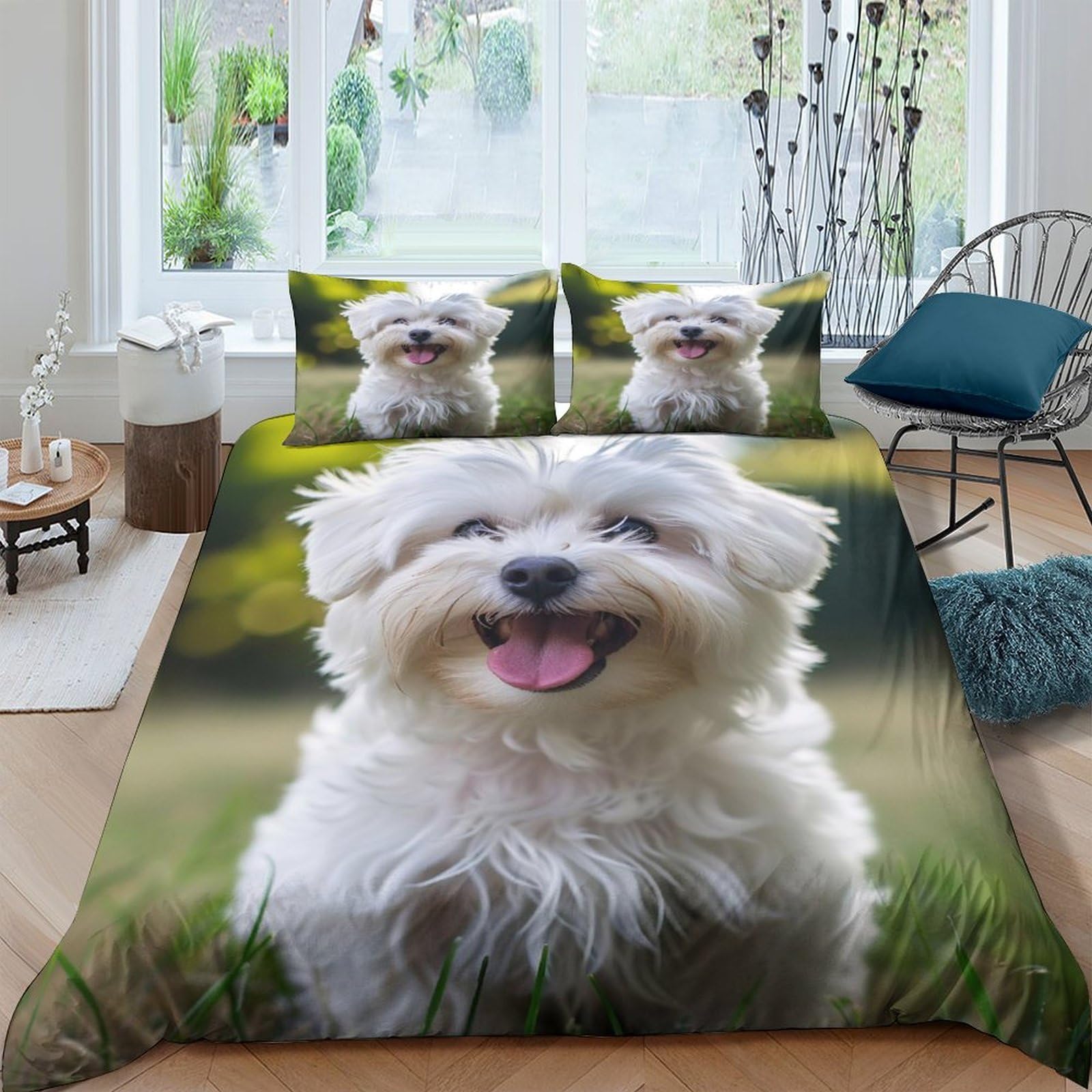 Ctjqhvkz Style-10 3D Printed White Puppy Fitted Sheet Microfiber Soft Breathable Dog Smile Bed Cover For Bedroom Dorm Mattress Protection Decor Single（135X200cm）