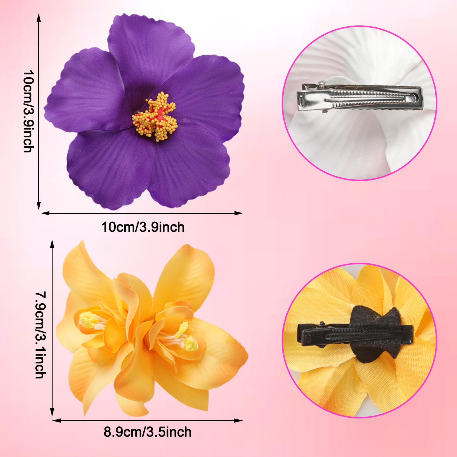 Maxqzin 10Pcs Artificial Flower Hair Clips Bohemian Flower Hairpin 3.5 Inch Hawaiian Claw Clips for Vacation Party Beach Accessories - Image 2
