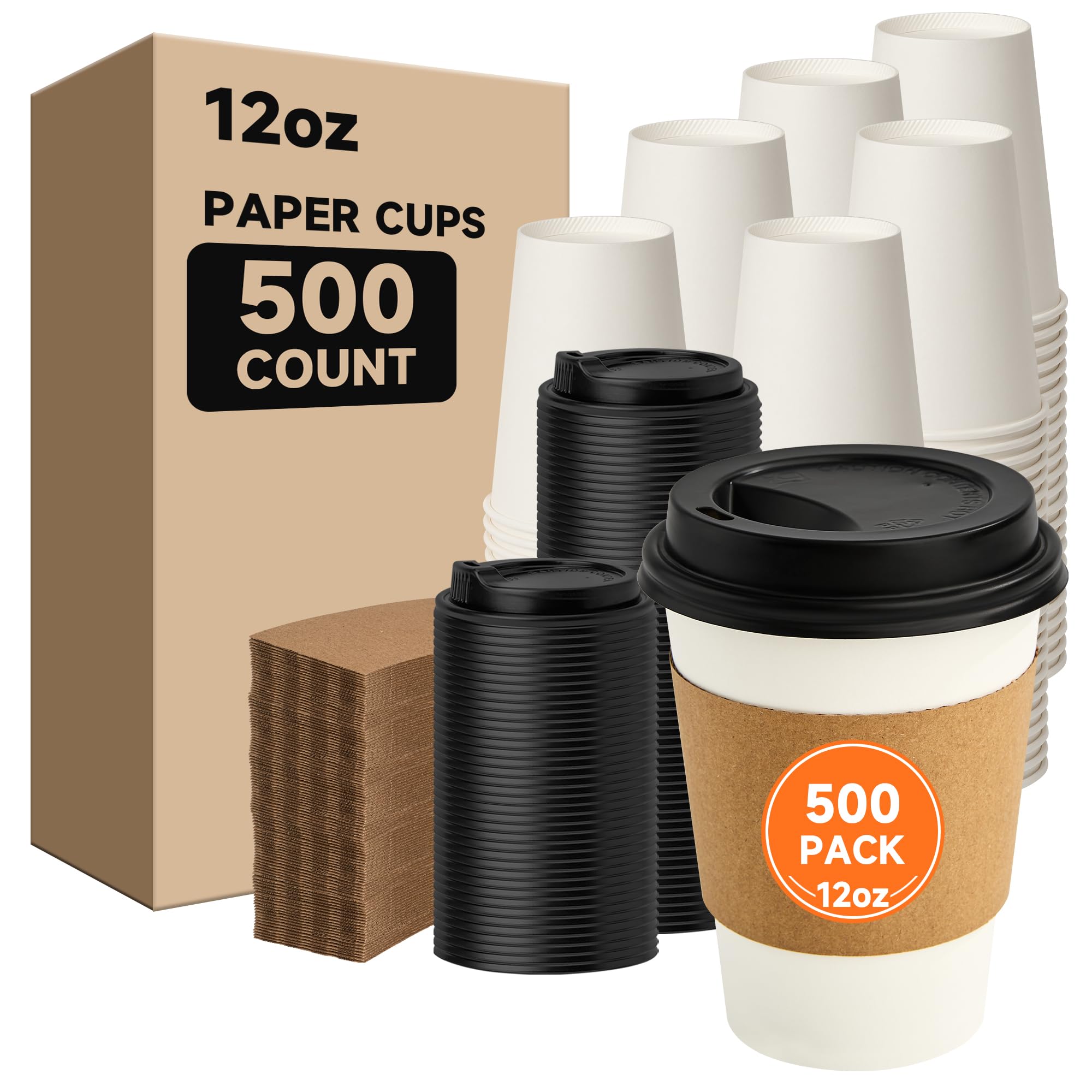 Disposable Coffee Cups with Lids - 100 Pack -20
