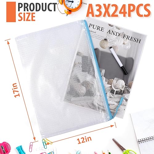 Miniatura 2 de YOPCDJ 20 bolsas de malla con cremallera, bolsas impermeables con cremallera para suministros de oficina, 12 colores para almacenamiento de juegos