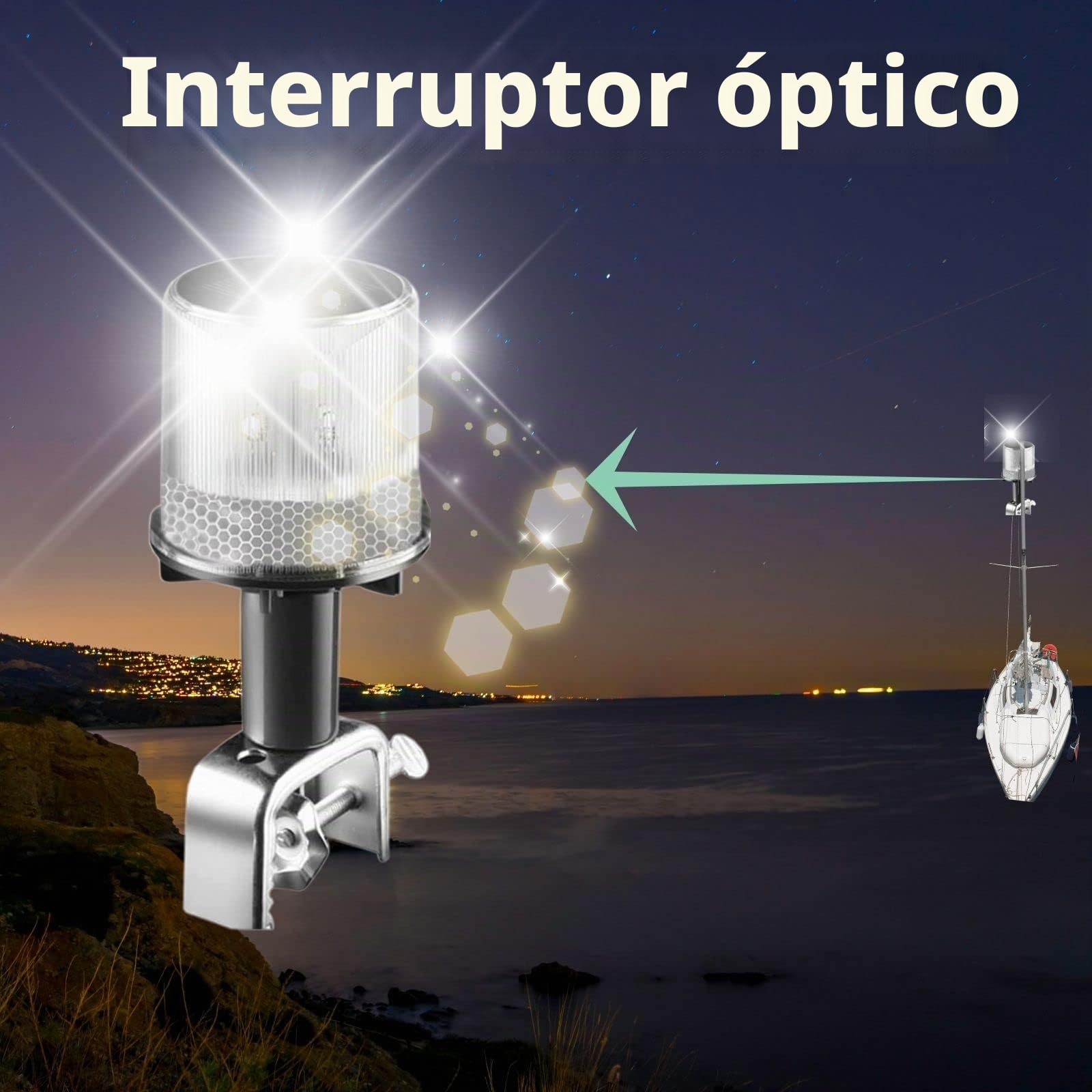 Cloud Fire Luces de navegación para barcos, luz de ancla, luz solar LED superior 0,5 nm con soporte, IP67, resistente al agua, luz navegación 360° para pescadores, barcos, carreteras