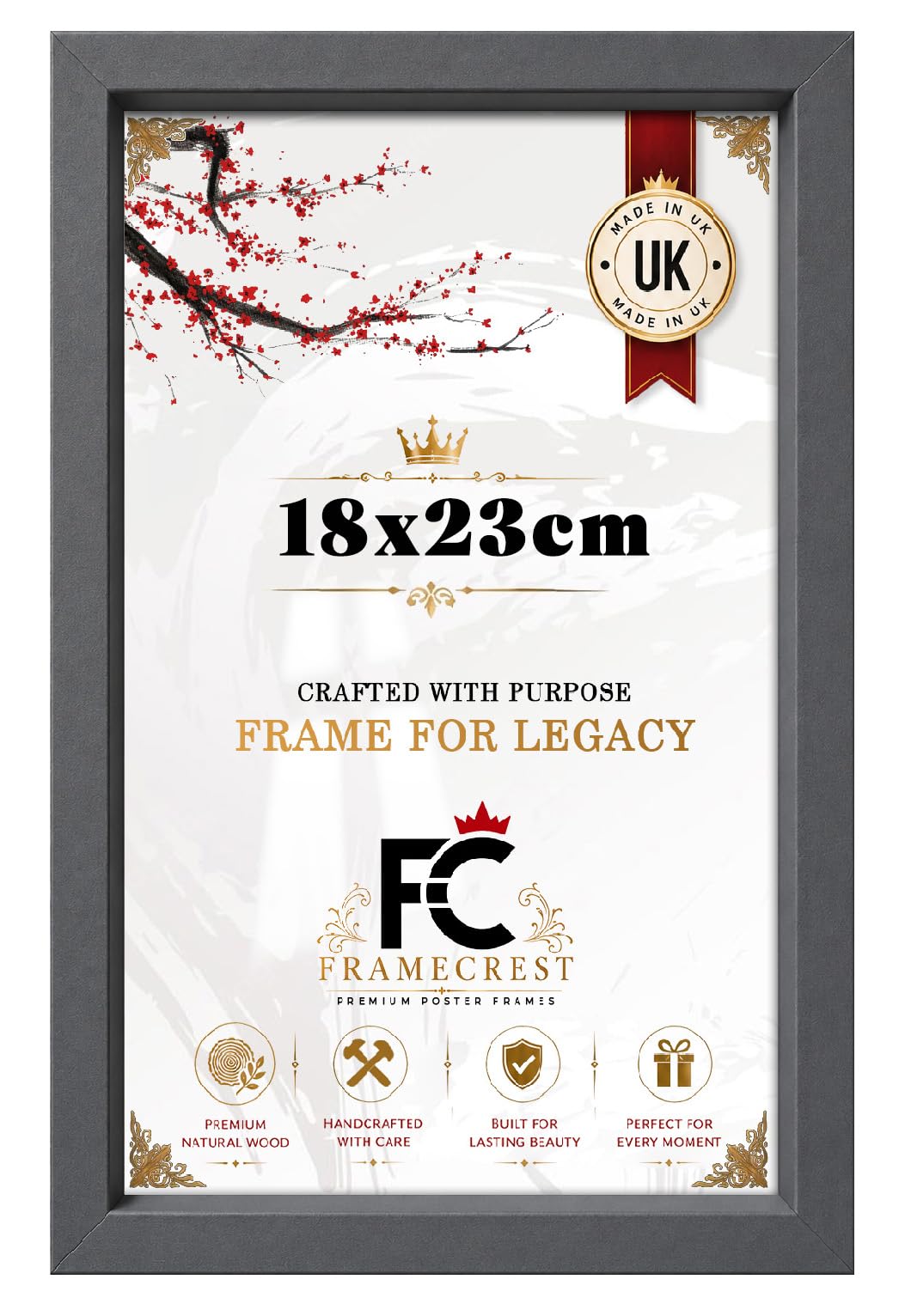 FRAMECREST Premium Large Rectangle MDF Poster Frame Size 18X23cm | MDF Wood Finish Clear Perspex | Landscape or Portrait Orientation| Photos for Family, Gift Wedding, Birthday-[Dark Grey] — image 1
