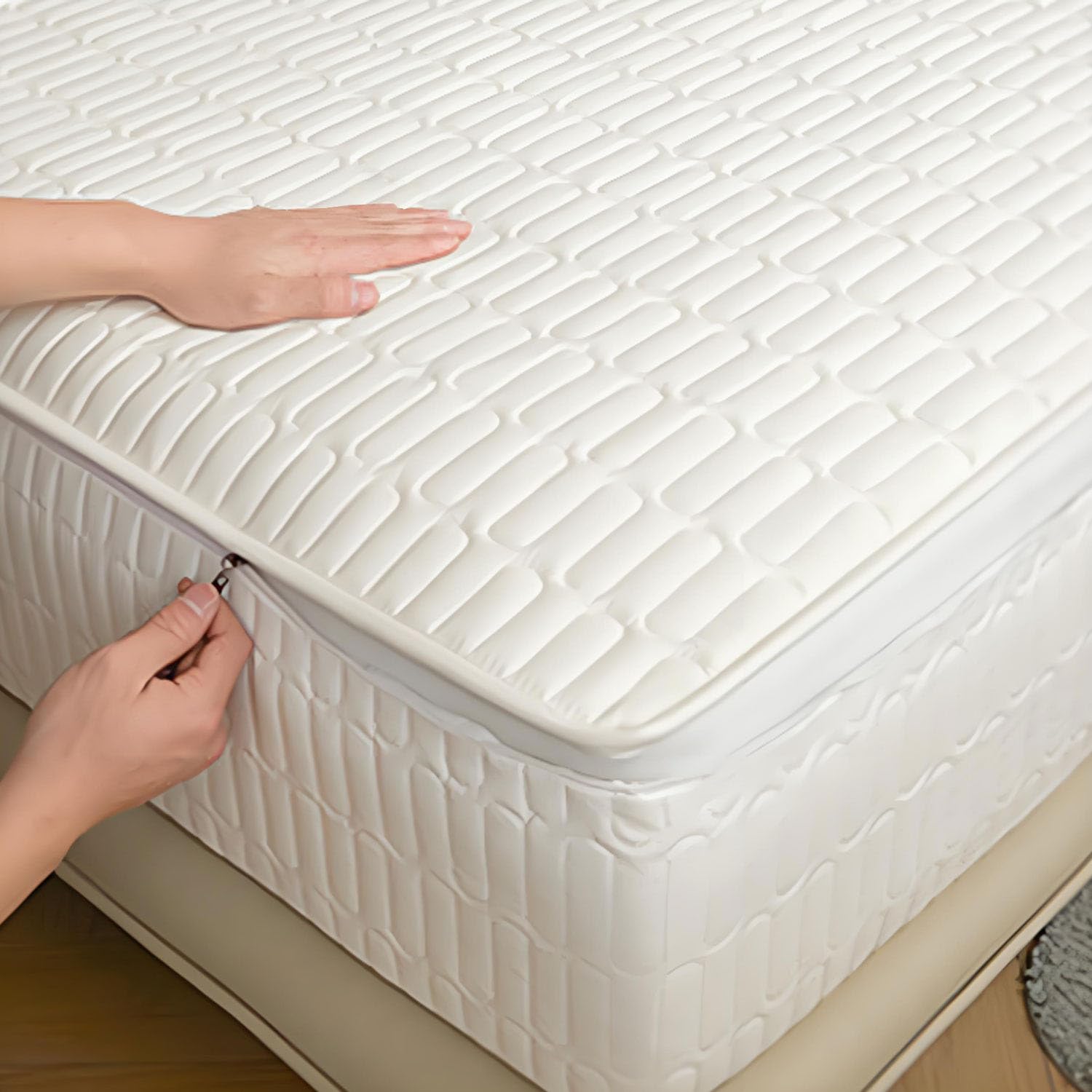 DSSHENGDS Customizable Up Bed Sheets ，Breathable Mattress Encasement Topper ，Premium Zipped Dustproof Mattress Protector ，All Round Protection Mattress Cover-White- 80x190+30cm