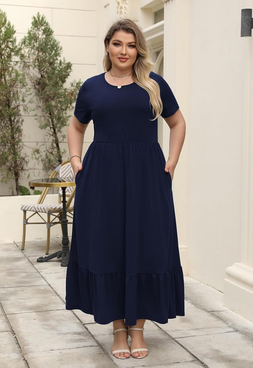 Plus Size Summer Maxi Dress for Curvy Women A-Line Swing T-Shirt Dress with Pockets Casual Everyday Wear ELG002 - Image 4