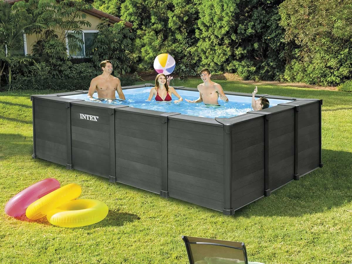 Intex - 26396GN - Kit Piscine Tubulaire rectangulaire Graphite (L) 4,00 x (l) 3,00 x (h) 1,24m