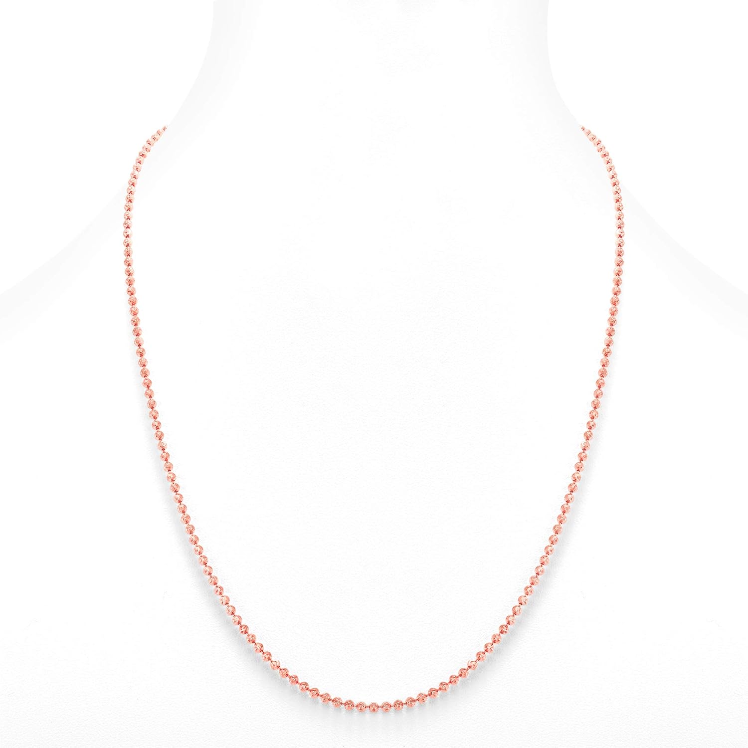 Nuragold 10k Real Rose Gold Solid Ball 2.5mm Moon Diamond Cut Bead Dog Tag Necklace (16"-30") Italian Jewelry for Men & Women