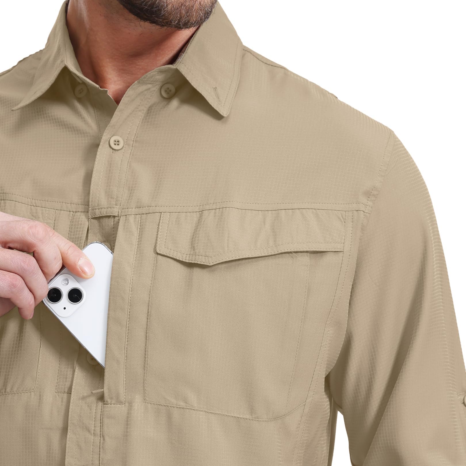 Camicia da uomo Safari UPF50+, protezione UV, a maniche lunghe, da trekking, da uomo, traspirante, ad asciugatura rapida