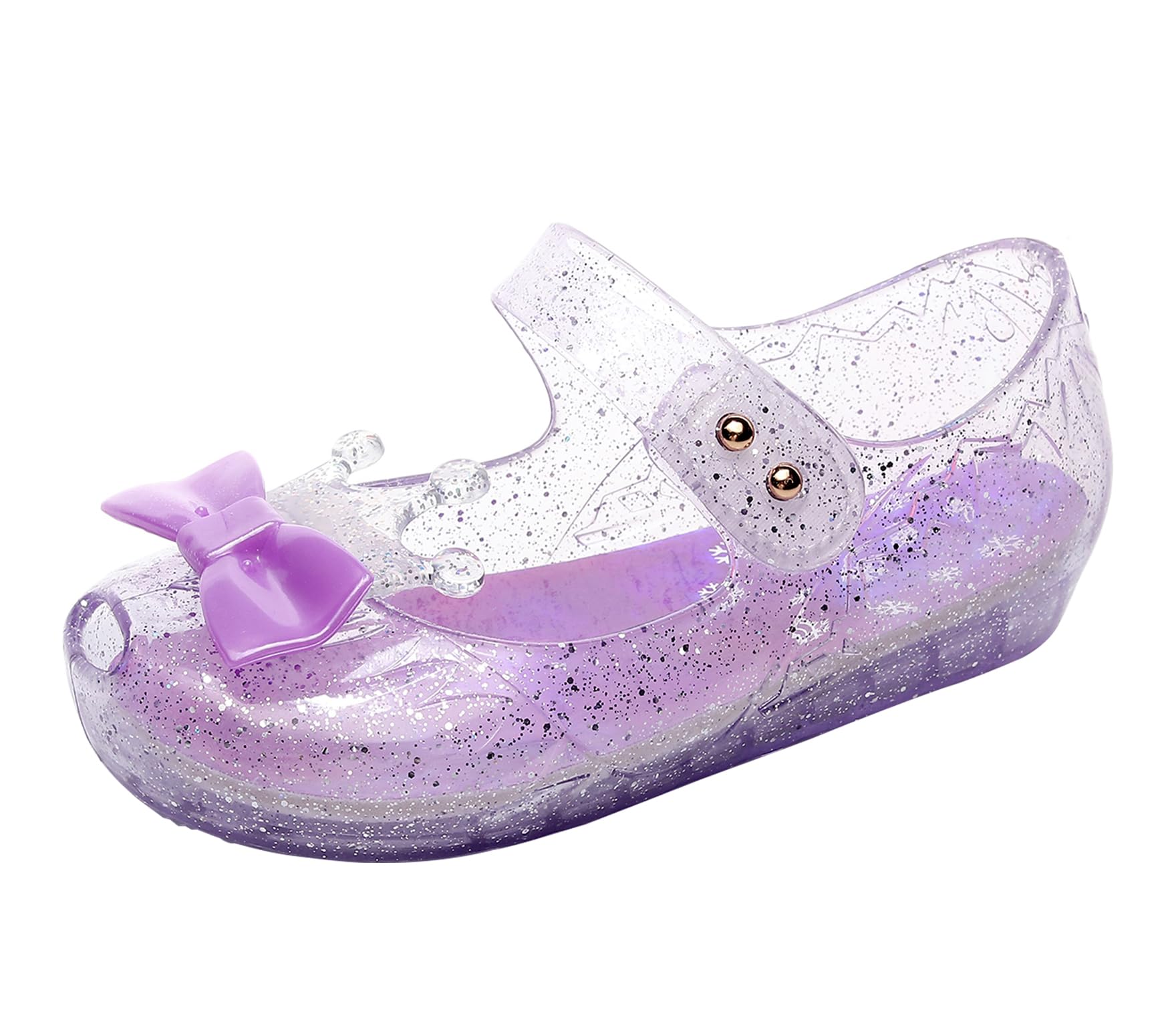 Jelly Shoes for Girls Princess Dress Up Flat Sandals for Toddler Cosplay Clear Glitter Jellies Mary Janes with Bow/Crown