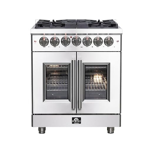 Forno Massimo 30″ Freestanding Dual Fuel Range with 5 Sealed Burners 68,000BTU, Wok Support & Griddle, 4.32 cu.ft. Oven - Modern Design Fuel Range with Pro-Style Handle and Zinc Coated Metal Knobs