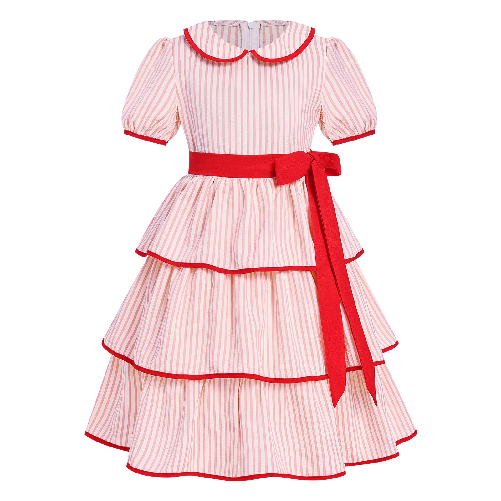1950er Jahre Vintage Kleider für Mädchen 50er Jahre gestuft gestreift Puppenkragen Tee Party Kleid A-Linie Casual Geburtstag Party Outfit mit Gürtel