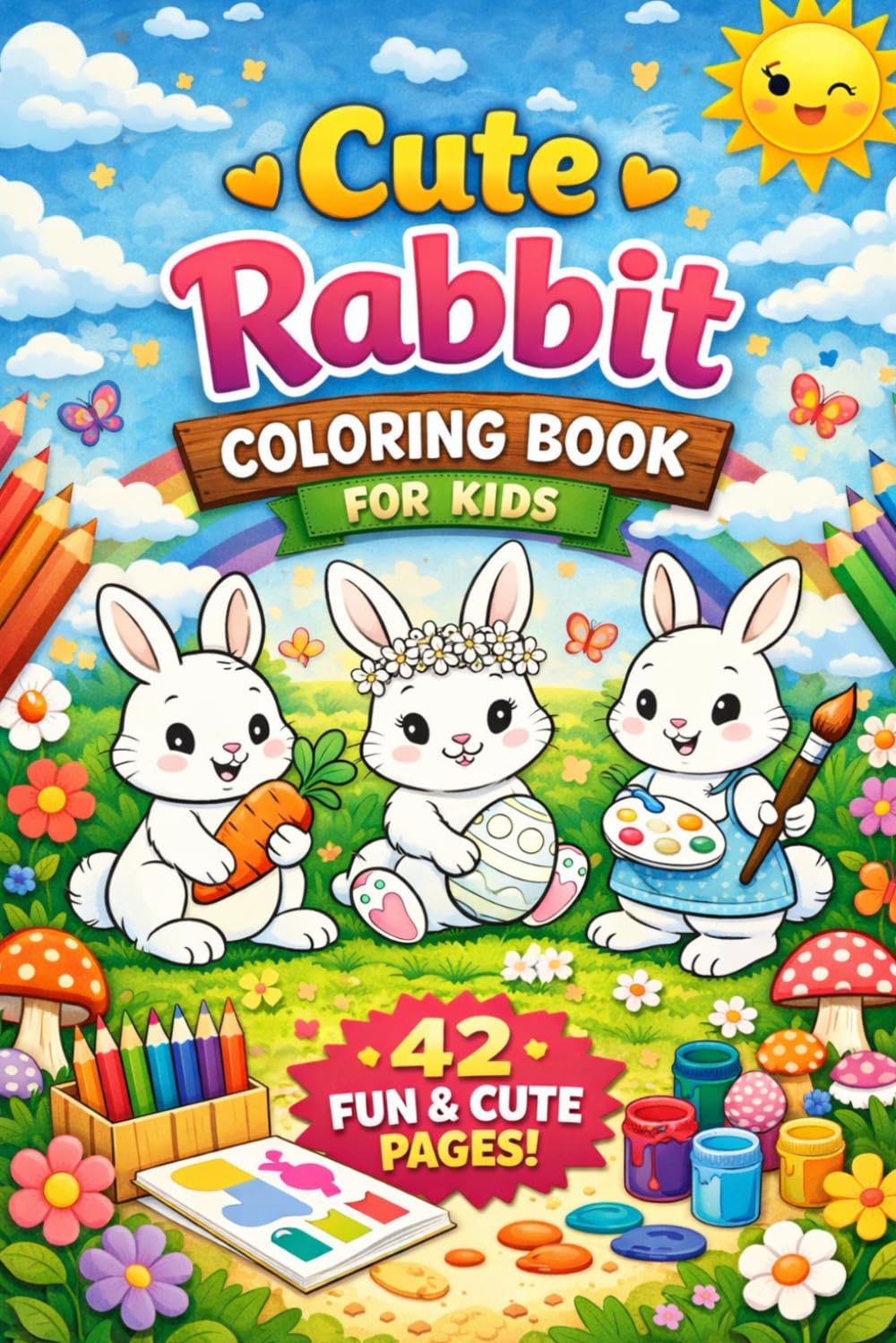 Cute Rabbit Coloring Book for Kids: 42 Cute Bunny Designs for Kids, Teens & Adults | Stress Relief, Relaxation & Creative Fun