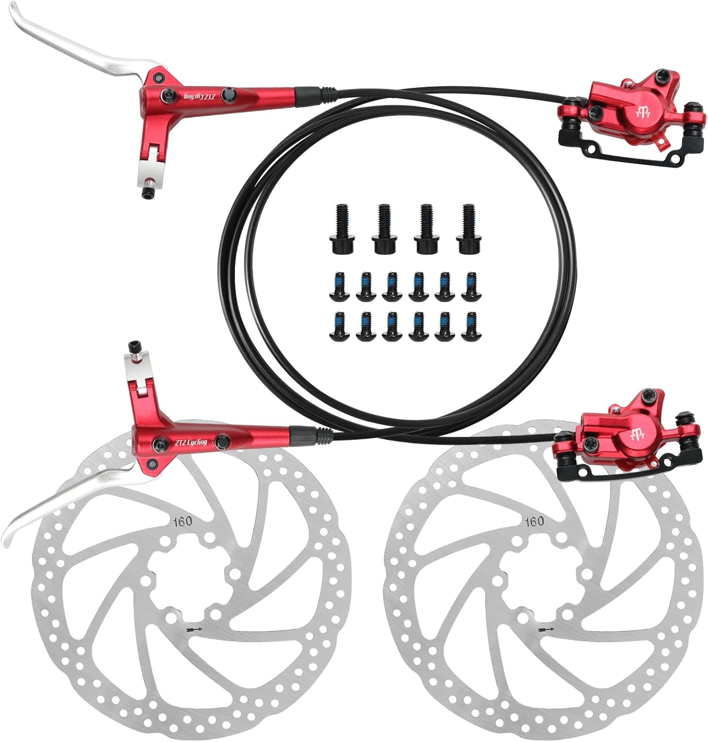 2-Pistons MTB Disc Brake Set Hydraulic Disc Brake Kit Left Rear Right Front with 160mm Rotors Aluminum Alloy Hydraulic Brake Fit for Mountain Bike E-Bike Fat Bike (Black)