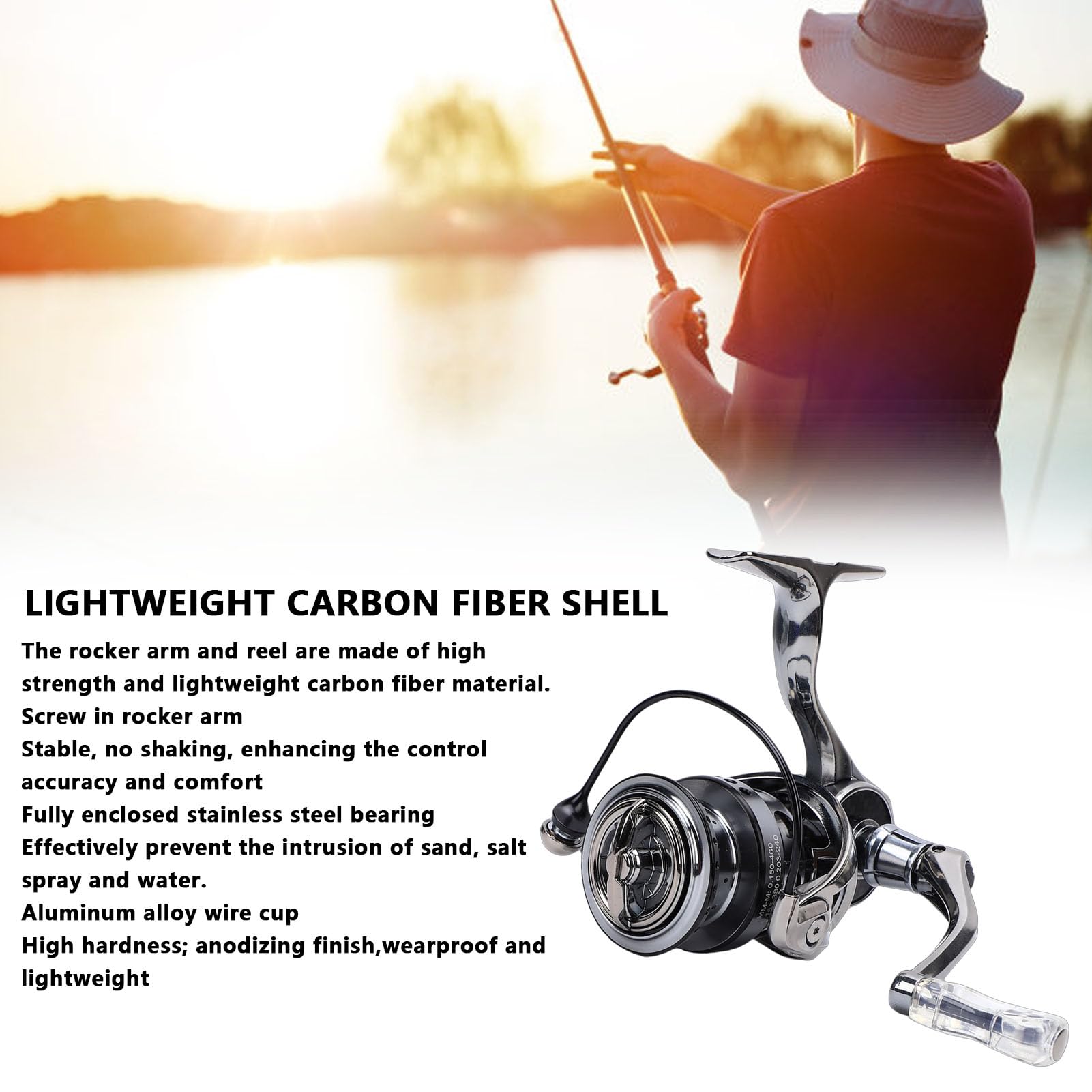 Yosoo Health Gear Kołowrotek Lekki Kołowrotek Spinningowy z Włókna Węglowego 4KG Hamulec 5.2 1 Przełożenie Szpula ze Stopu Aluminium dla Wędkarzy Słodkowodnych Słodkowodnych