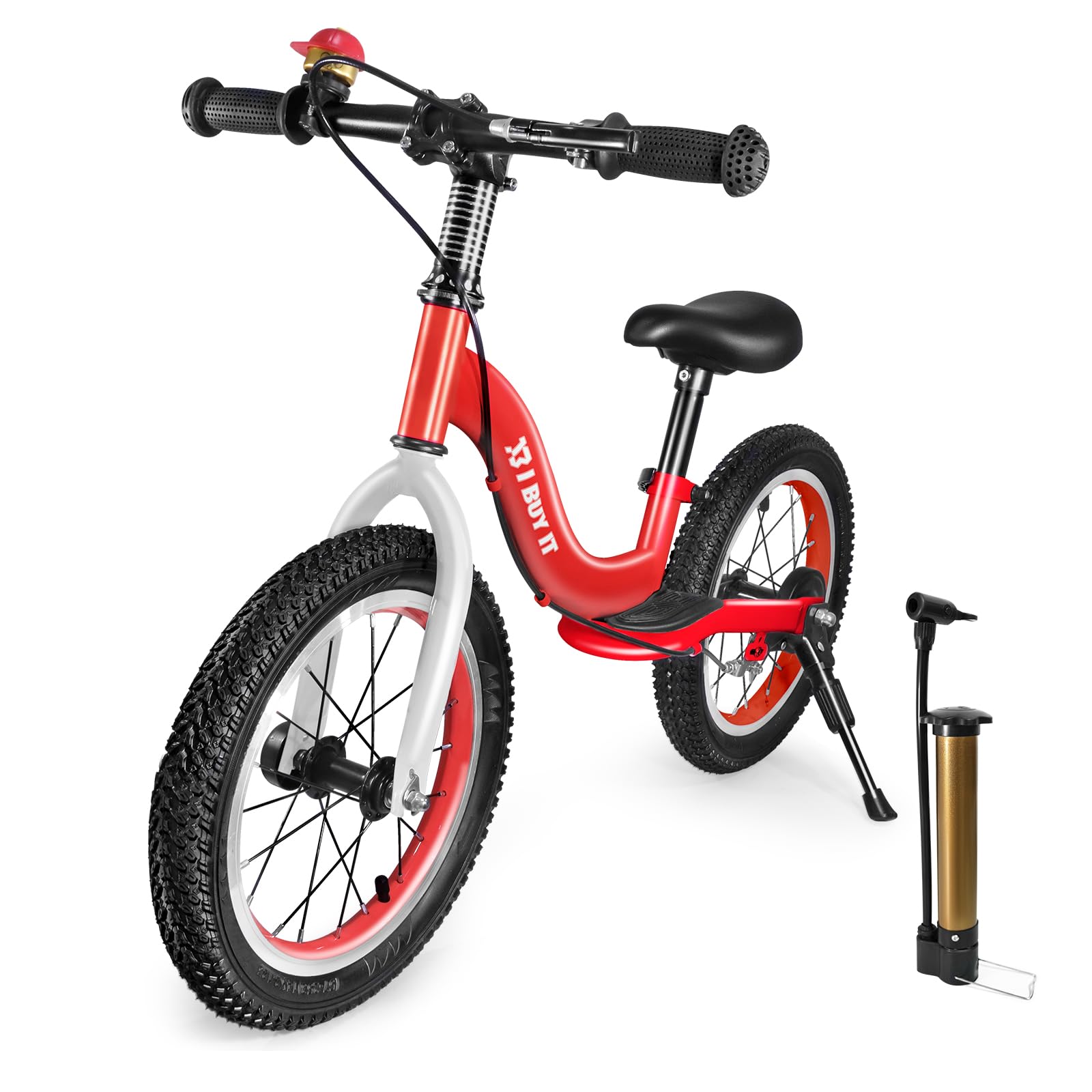 14/16 inch Balance Bike for 3 4 5 6 Year Old Boys Girls, Adjustable Kids Balance Bike with Brake and Kickstand, No Padel Toddler Training Bicycle with Rubber Air Tyres, Footrest