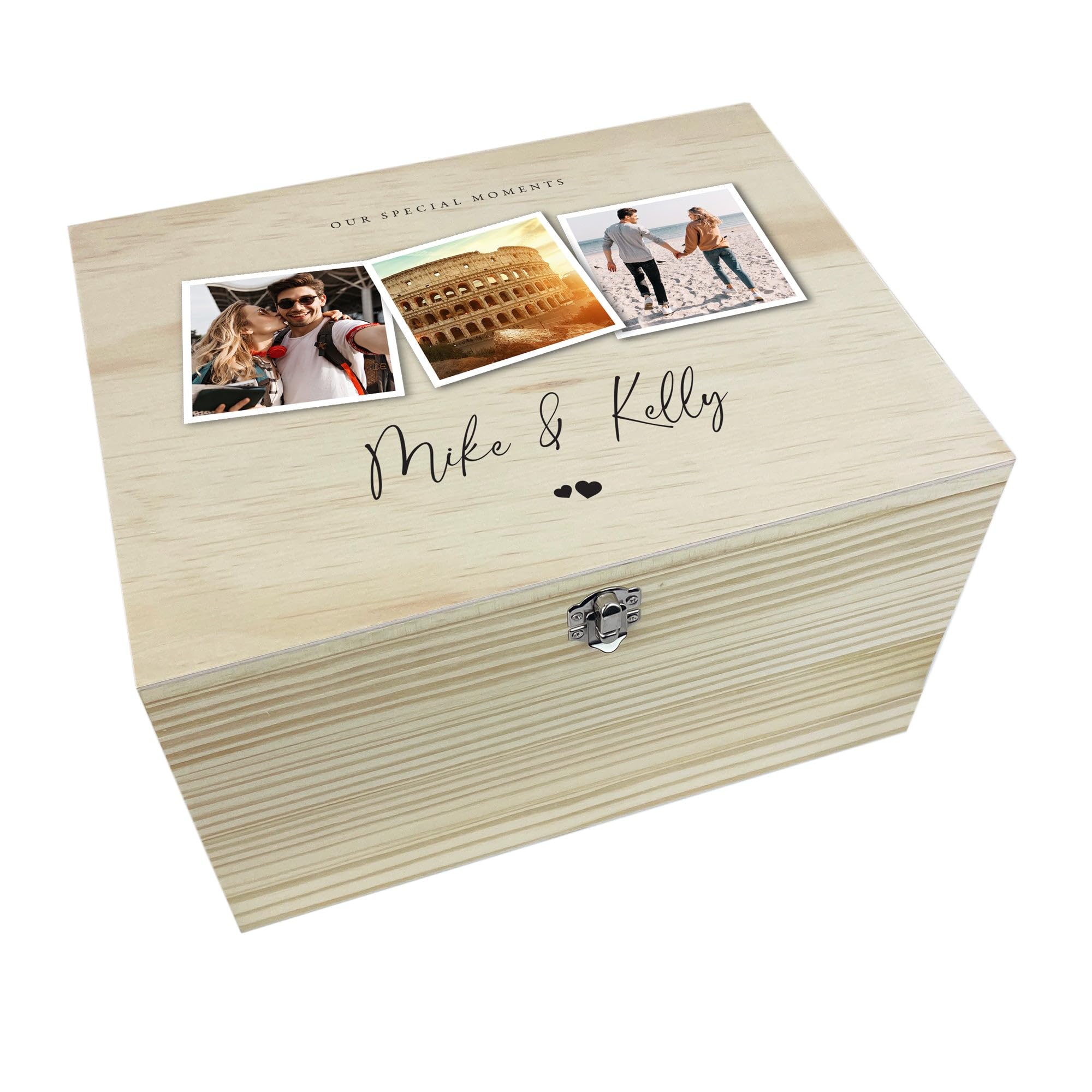 Personalised Couples Photo Wooden Keepsake Memory Box | Anniversary, Wedding, Valentine's Present | W20cm x D15cm x H11cm