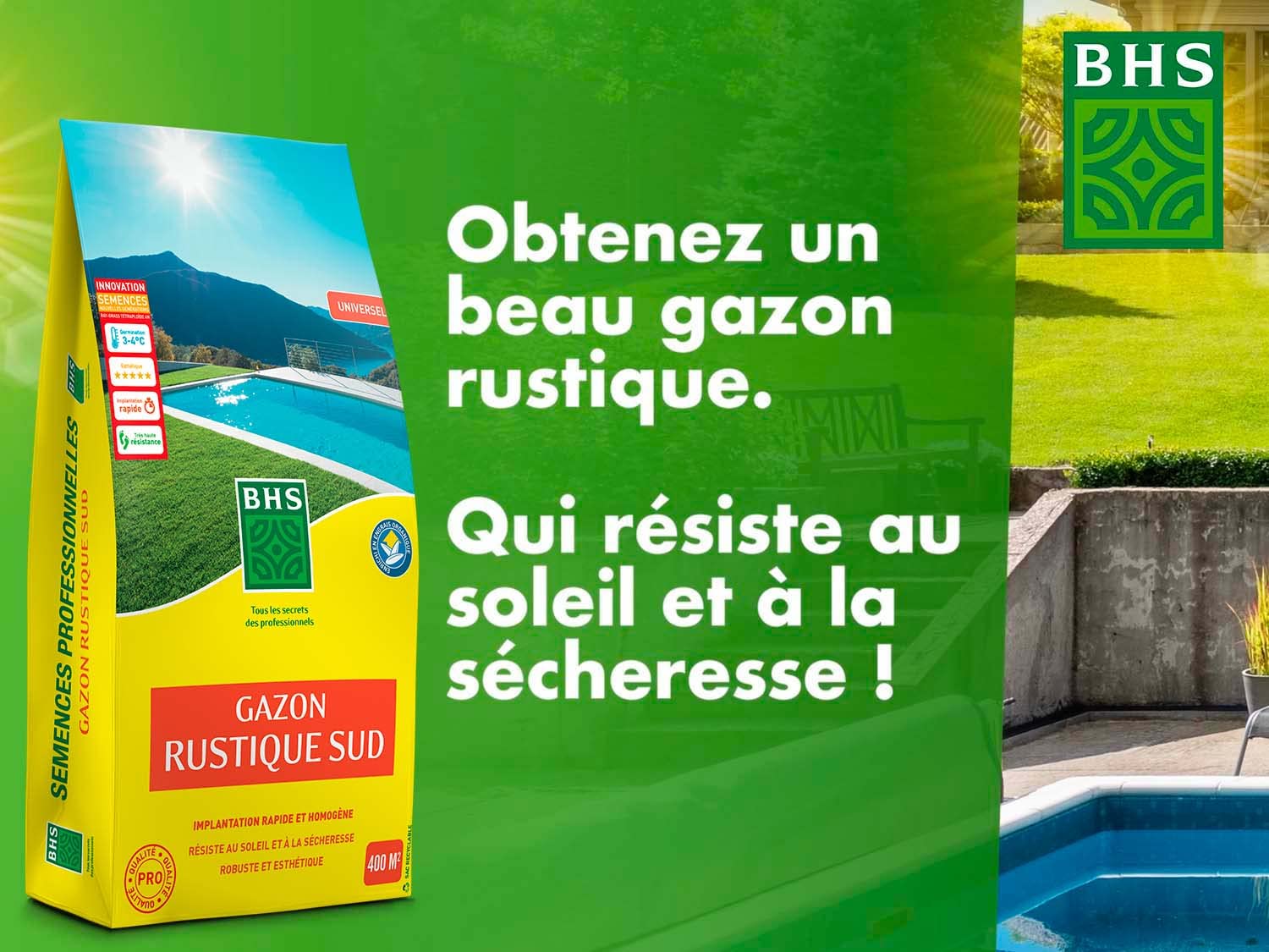 Gazon Rustique Sud GRS10 10kg 400 m² Résistant Sec