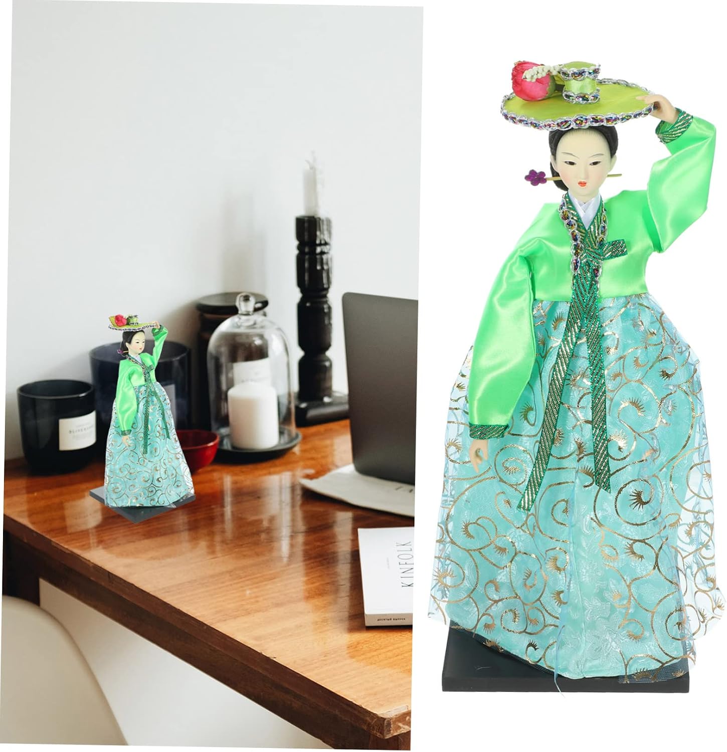KICHOUSE Korean Hanbok Doll Figurine Delicate Doll Decor Unique Korean Art Crafts for Home Decoration Vibrant Colors Fine Workmanship Gift Souvenir