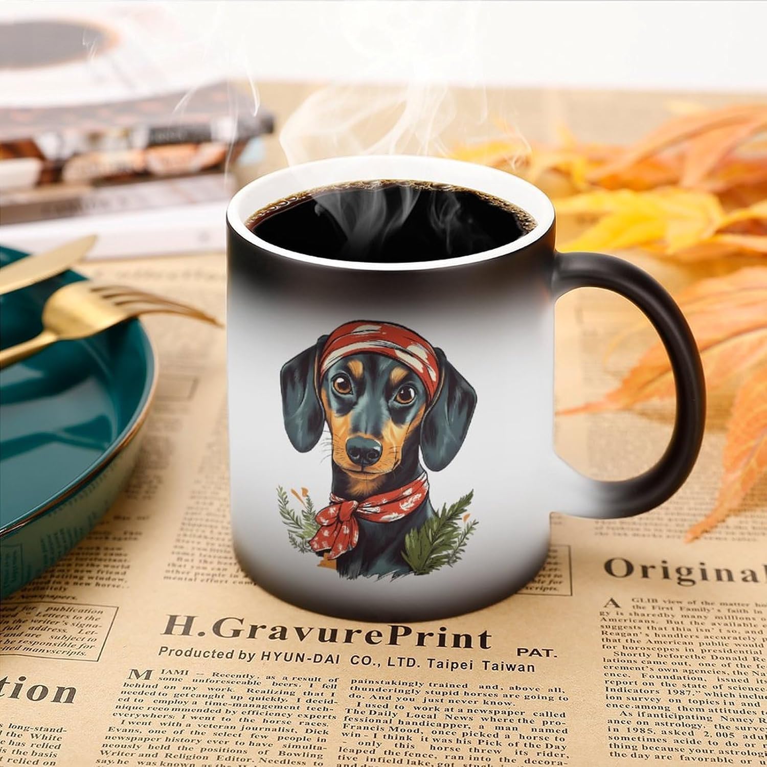 Dachshund with Headband Funny Color Changing Coffee Mug Ceramic Magic Cup Personalized Discoloration Tea Mugs