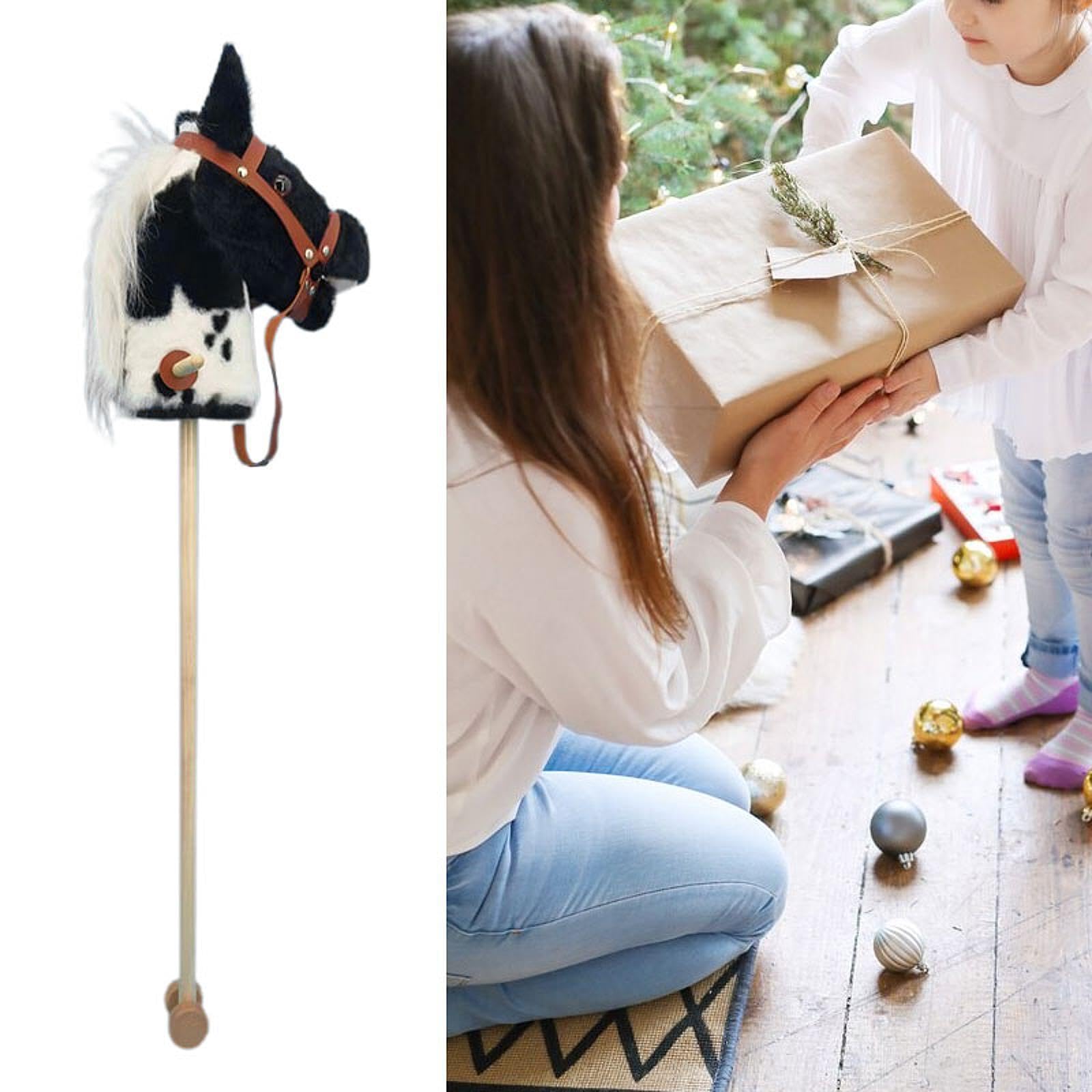Bastone da Equitazione in Legno per Bambini, Robusto E Ideale Come Regalo, Nero