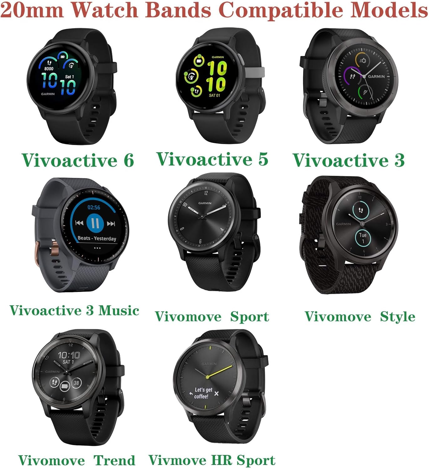 Siliconen Armband voor Garmin Vivoactive 6/5/3, 20mm Flower Sport Reservearmband Horlogeband Vervangende Bandje Band voor Garmin Vivomove 3/Sport/Style/Luxe/ Trend/HR,D2 Air X10/Bounce 2