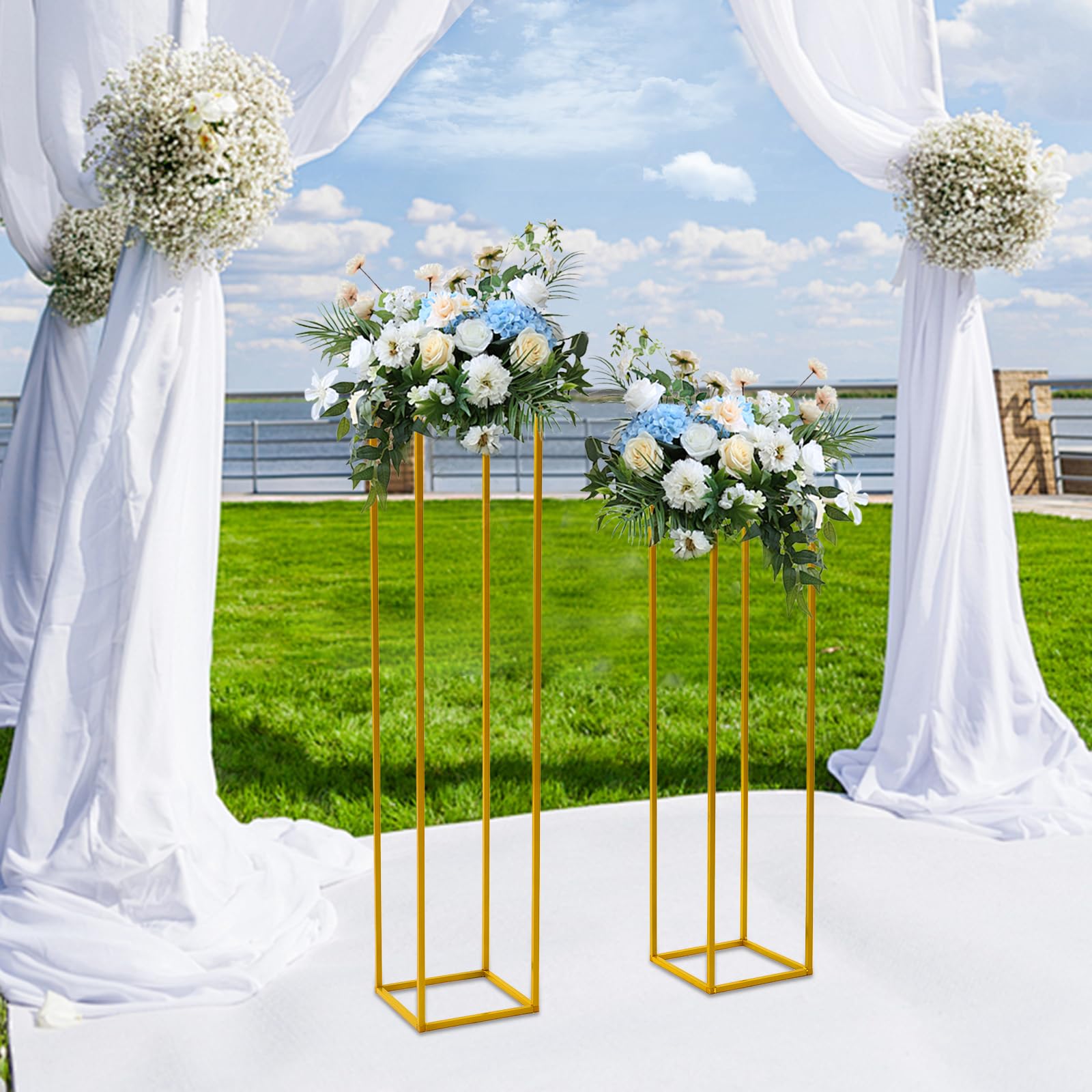 Decorazioni per matrimoni, centrotavola dorata, 2 pezzi, 80 e 100 cm, vaso oro per matrimoni, centrotavola in metallo, per decorare la tavola, feste, matrimoni, soggiorno, decorazione