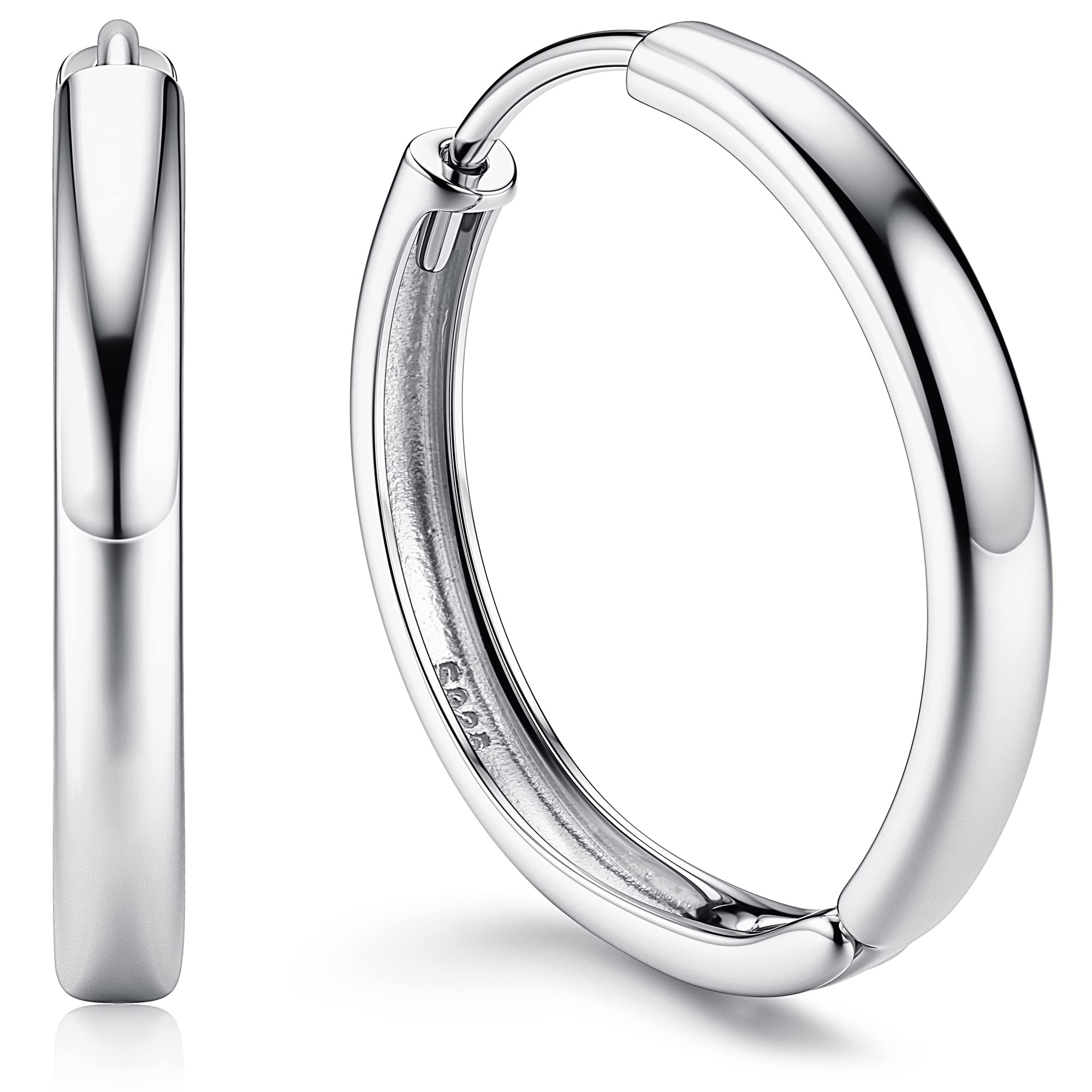 KRFY Plata Esterlina Pendientes de Aro Para Mujeres Niñas 14K Vermeil Chapado en Oro de 3 mm Chunky Oro Aros Pendientes Huggie Negrita Pequeño Medio aro 12/18/25mm